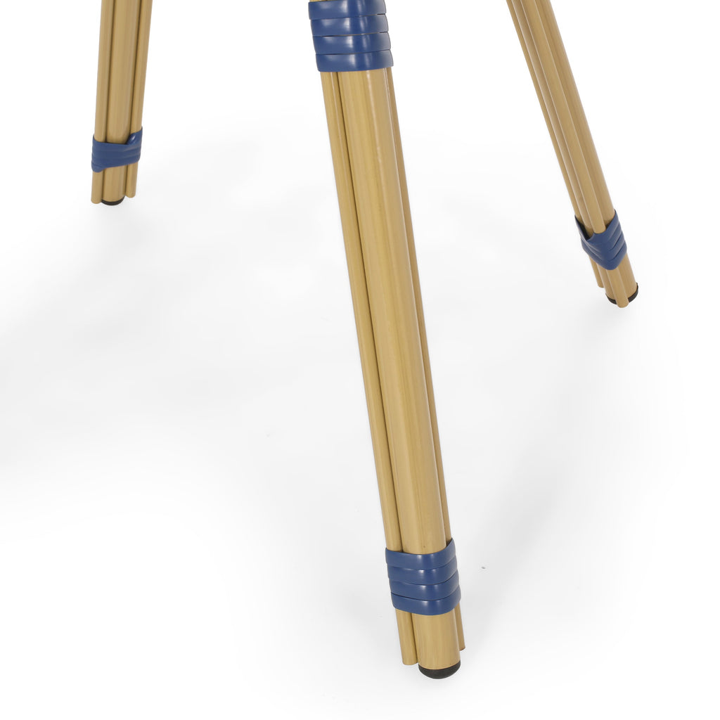 French Bistro Table Outdoor Elegance White+Blue Rattan 21.75x21.75x28.50 inches