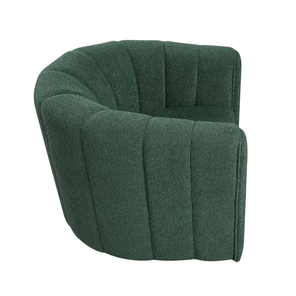 Modern Contemporary Swivel Chair with Ottoman Green Boucle Fabric Upholstery Solid Wood Living Room Furniture