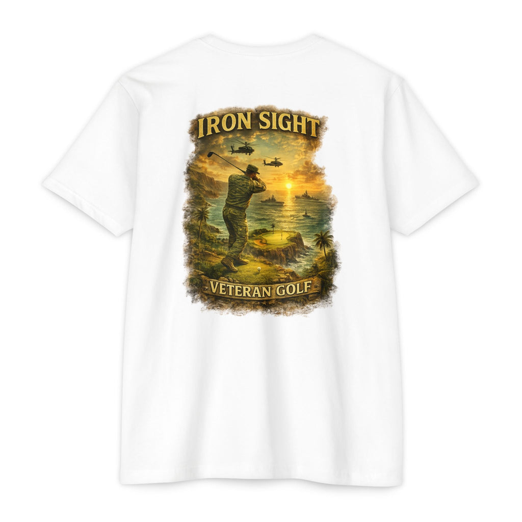 Veteran Golf Cliff shot T-Shirt — Military Veteran Golfing Design with Ships & Helicopters