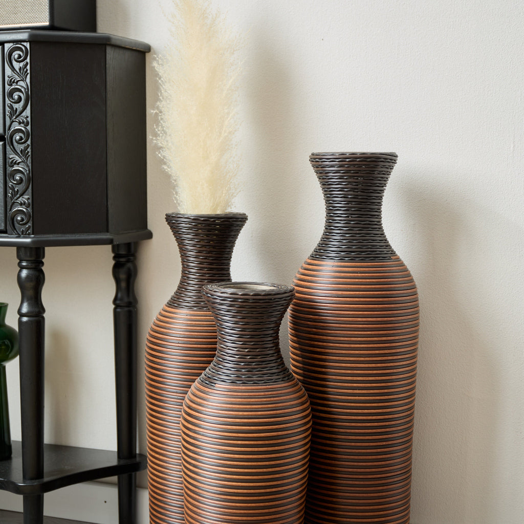Desktop Vase, Brown Decorative Floor Vase, Classic and Neat Floor Vase, High Independent Flower Stand, Artificial Vine Vase, PVC Floor Vase, Home Decoration Flower Stand Set of 3 pieces