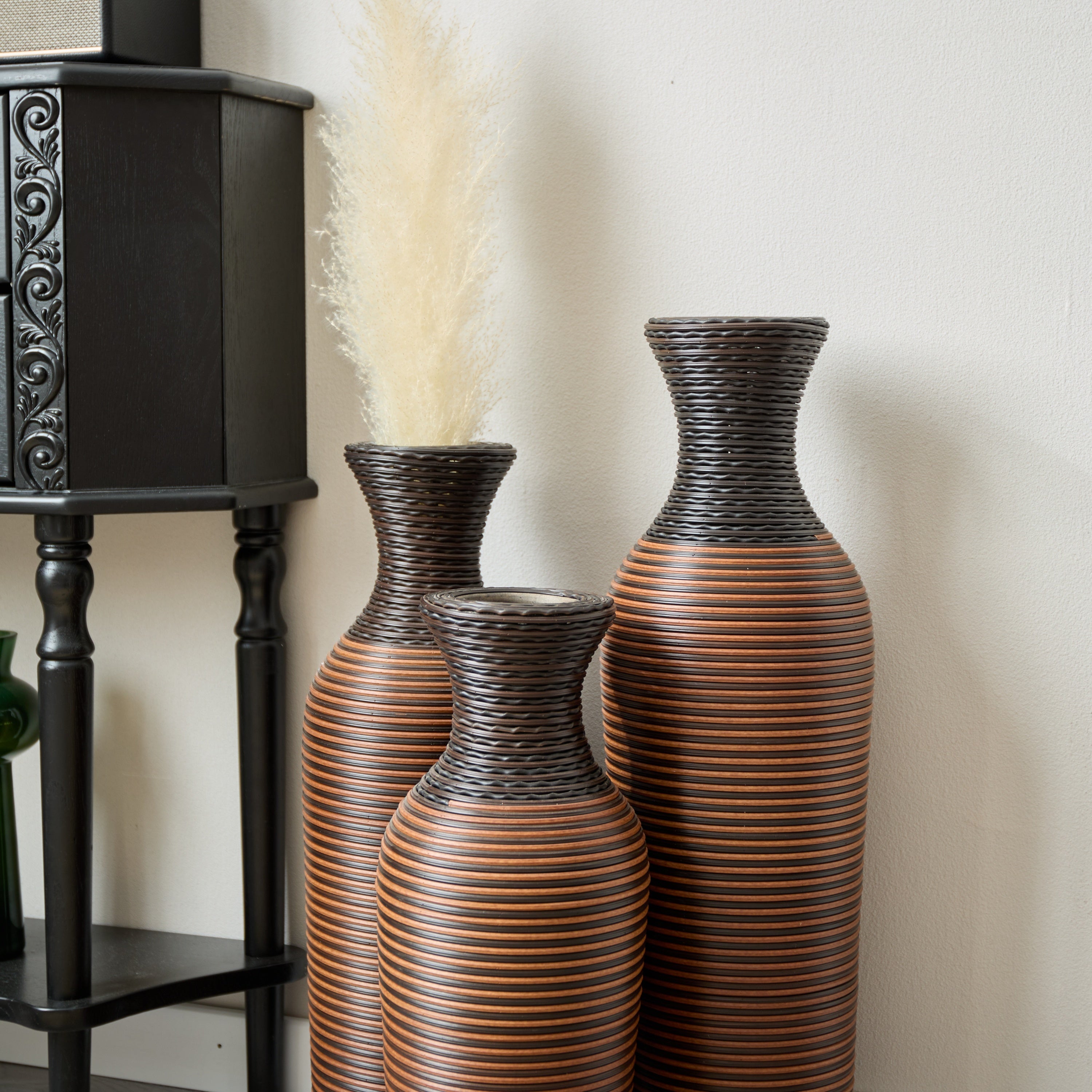 Desktop Vase, Brown Decorative Floor Vase, Classic and Neat Floor Vase, High Independent Flower Stand, Artificial Vine Vase, PVC Floor Vase, Home Decoration Flower Stand Set of 3 pieces