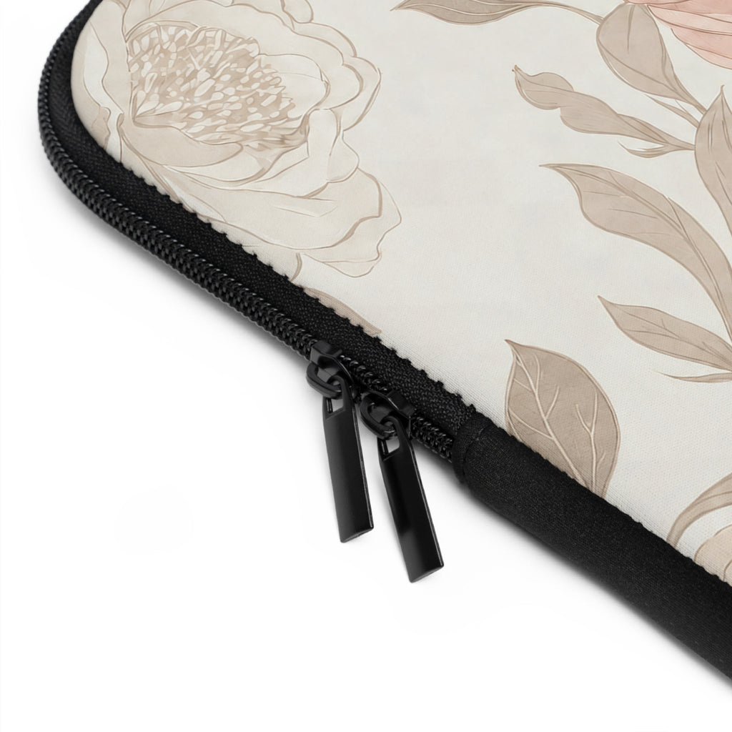 Blush Rose Peony Laptop Sleeve | Neutral Watercolor Floral Tech Cover