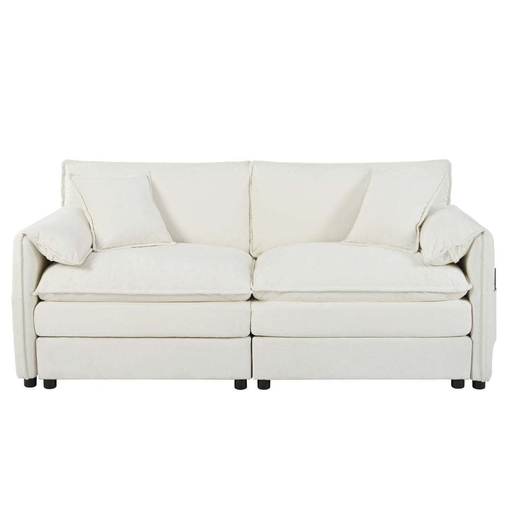 Deep Seat Sectional Cloud Sofa with 2 Ottomans & Soft Pillows, Loveseat Modular Couch for Living Room, Apartment,DIY Combination,Beige