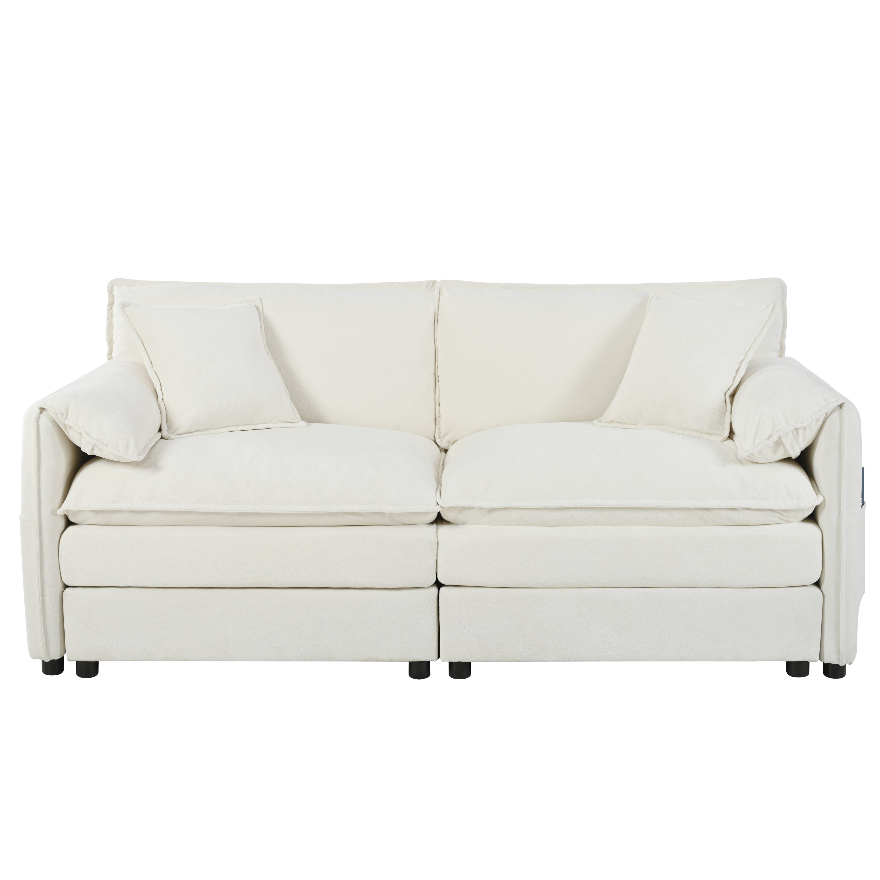 Deep Seat Sectional Cloud Sofa with 2 Ottomans & Soft Pillows, Loveseat Modular Couch for Living Room, Apartment,DIY Combination,Beige