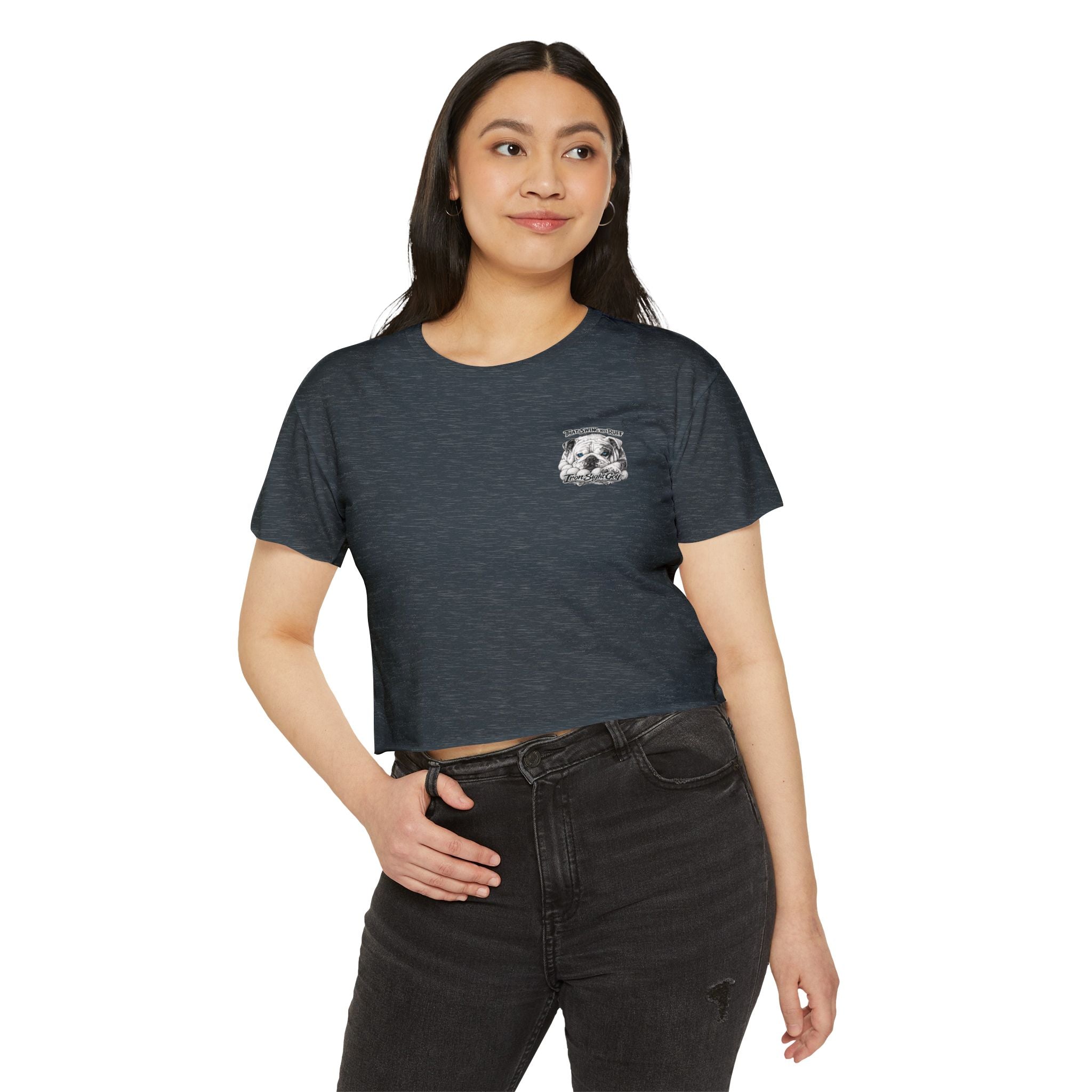 Bulldog Graphic Crop Top — “That Swing Was Ruff” Iron Sight Golf