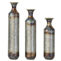 Modern Droplet-Shaped Floor Vase Set – Gold & White Glazed Metal Decorative Vases – 3-Piece Home Accent for Living Room or Entryway