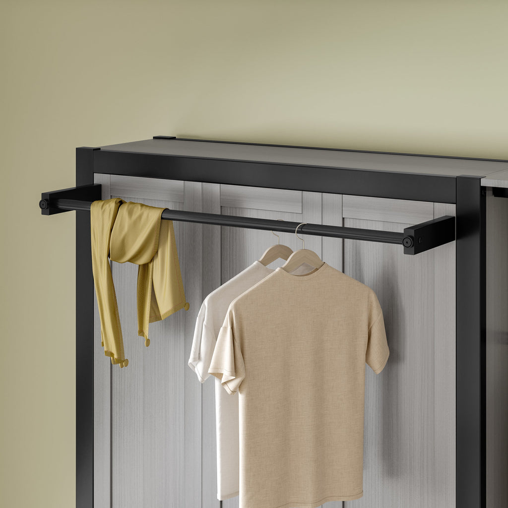 Twin and Twin Murphy Bed, Metal Foldable Murphy Bed with Wardrobe, Shelves and Power Outlets, 2 in 1 Design, Space-saving, Gray