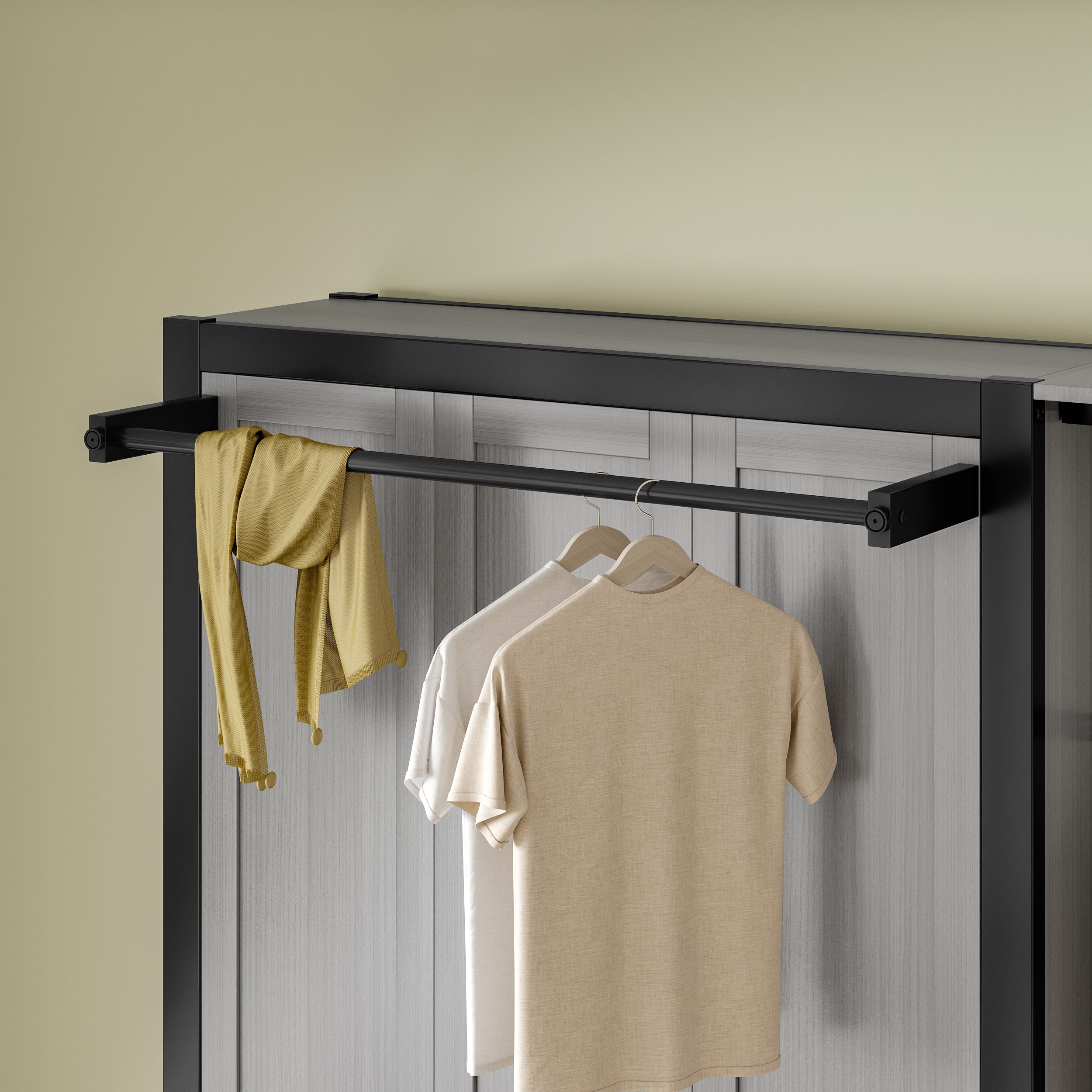 Twin and Twin Murphy Bed, Metal Foldable Murphy Bed with Wardrobe, Shelves and Power Outlets, 2 in 1 Design, Space-saving, Gray