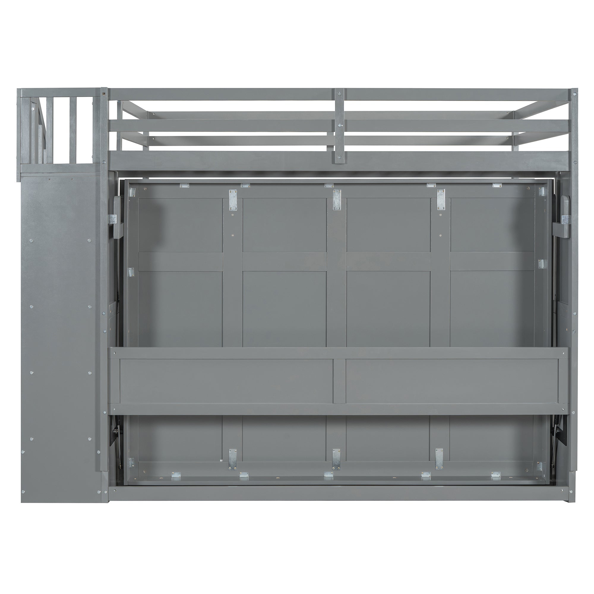 Full Over Full Size Murphy Bed with Hydraulic Lift & Desk Design, Gray