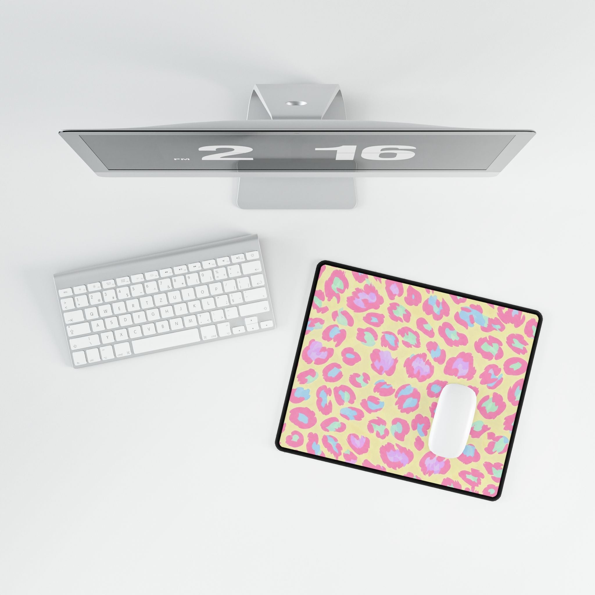 Pastel Leopard Print Desk Mat | Pink Yellow Blue