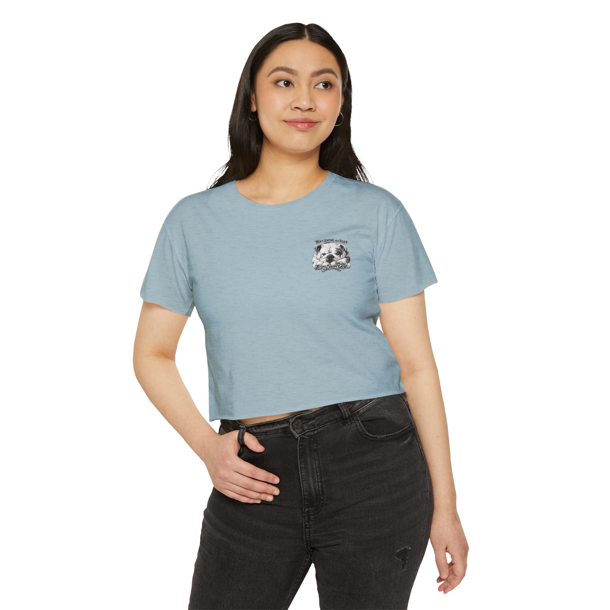 Bulldog Graphic Crop Top — “That Swing Was Ruff” Iron Sight Golf