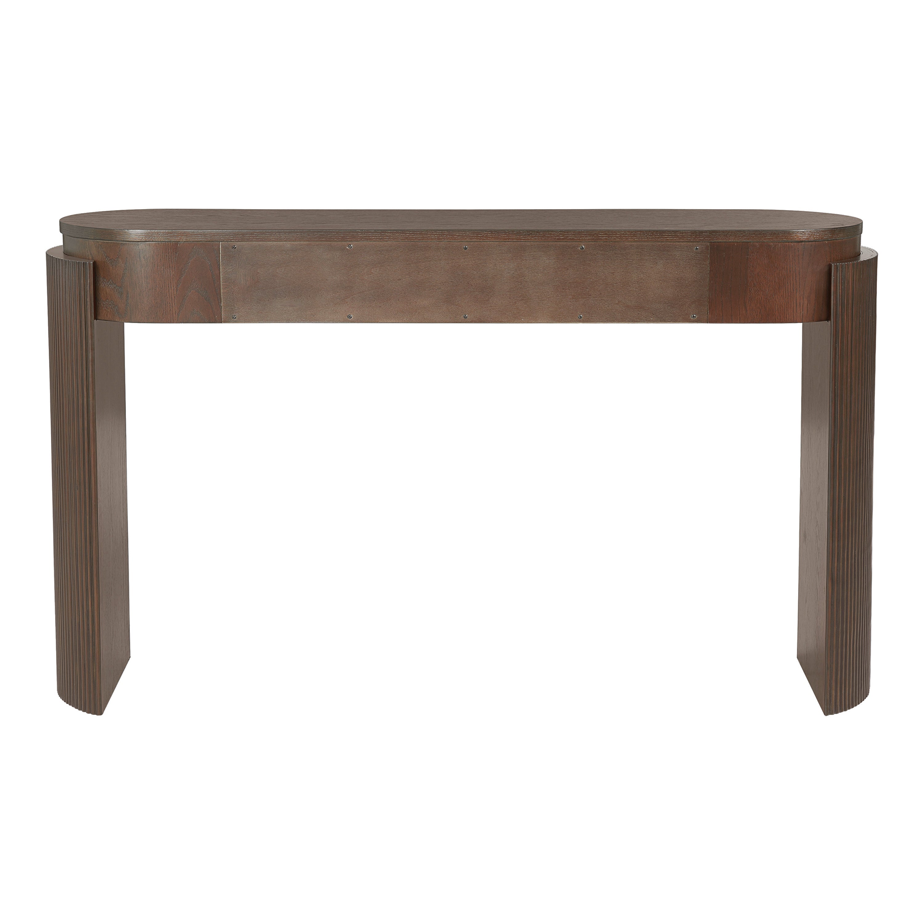 TREXM Entryway Table with Natural Wood Grain Finish, Console Table with Fluted Design, Oval Top and 2 Drawers for Entryway and Living Room (Espresso)