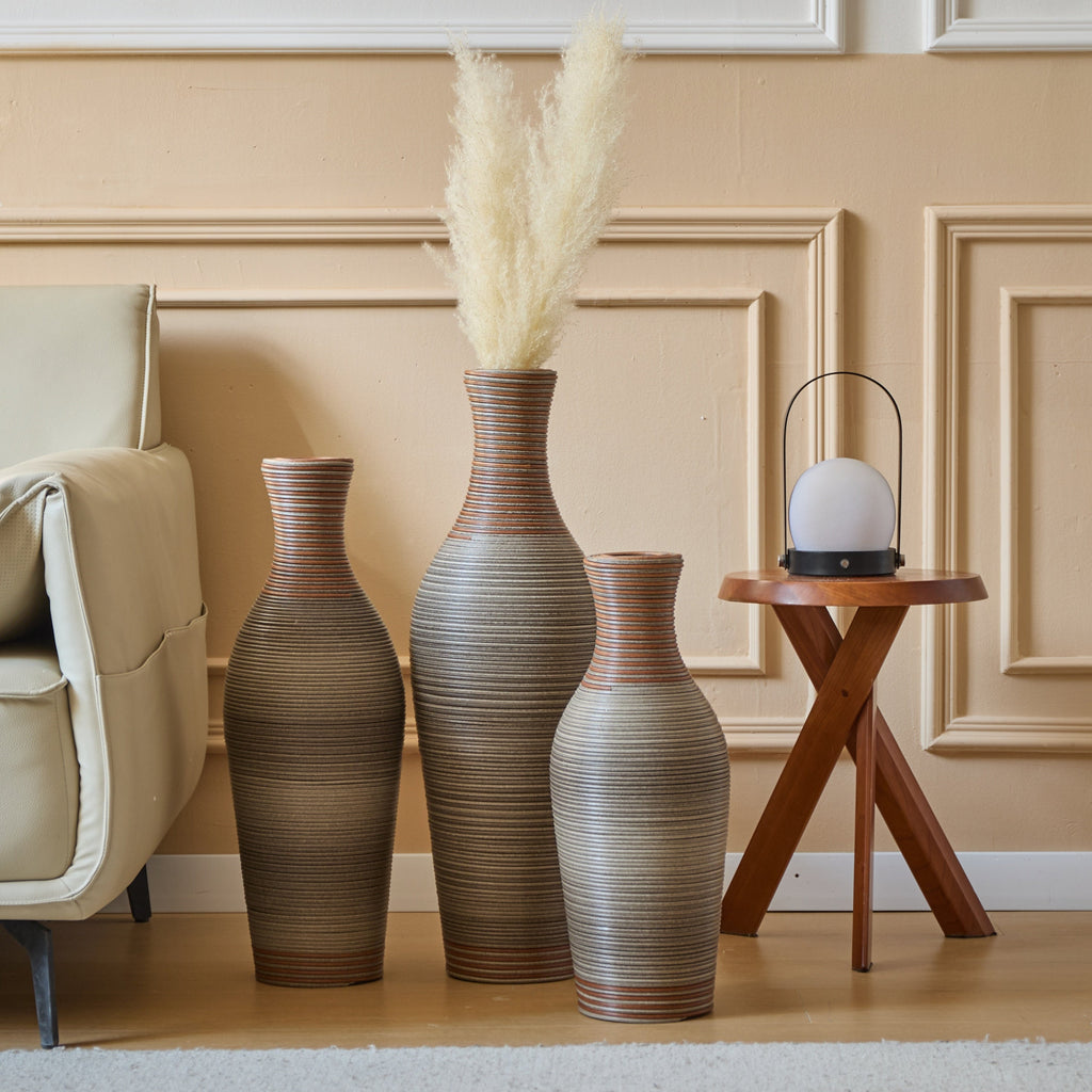 Desktop Vase, Brown Decorative Floor Vase, Classic and Neat Floor Vase, High Independent Flower Stand, Artificial Vine Vase, PVC Floor Vase, Home Decoration Flower Stand Set of 3 pieces