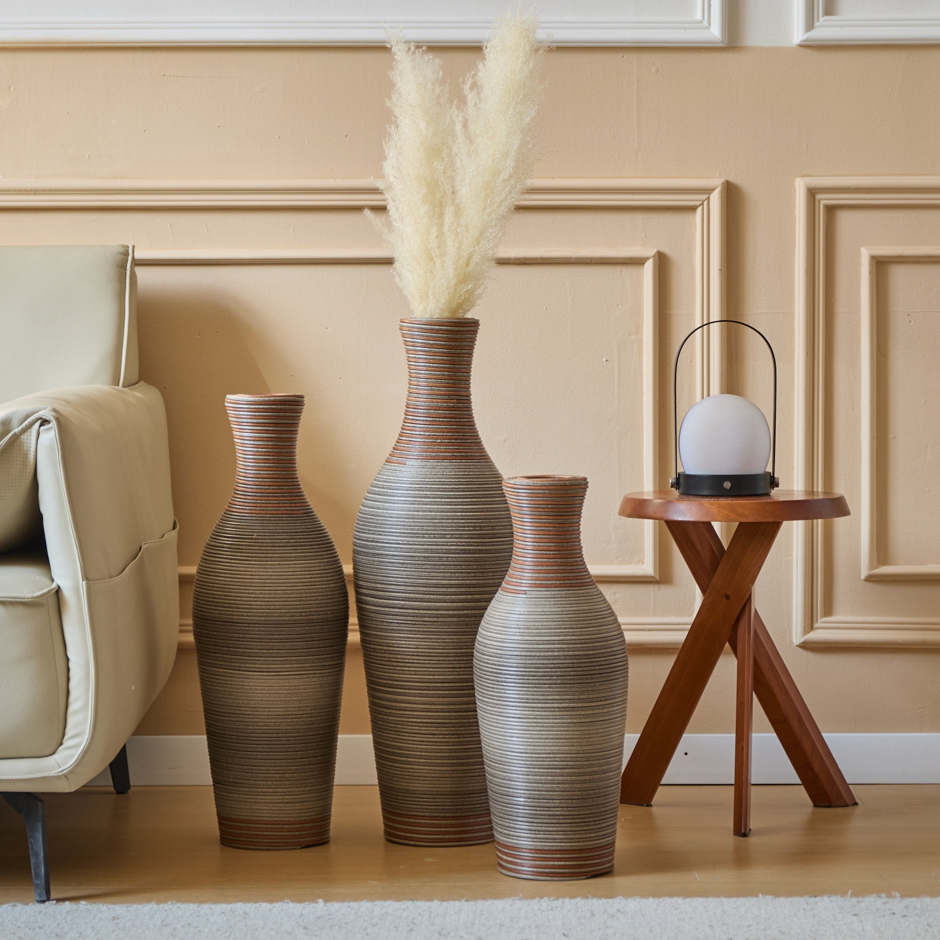 Desktop Vase, Brown Decorative Floor Vase, Classic and Neat Floor Vase, High Independent Flower Stand, Artificial Vine Vase, PVC Floor Vase, Home Decoration Flower Stand Set of 3 pieces