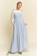 Davi & Dani Plaid Smocking Sleeveless Maxi Dress