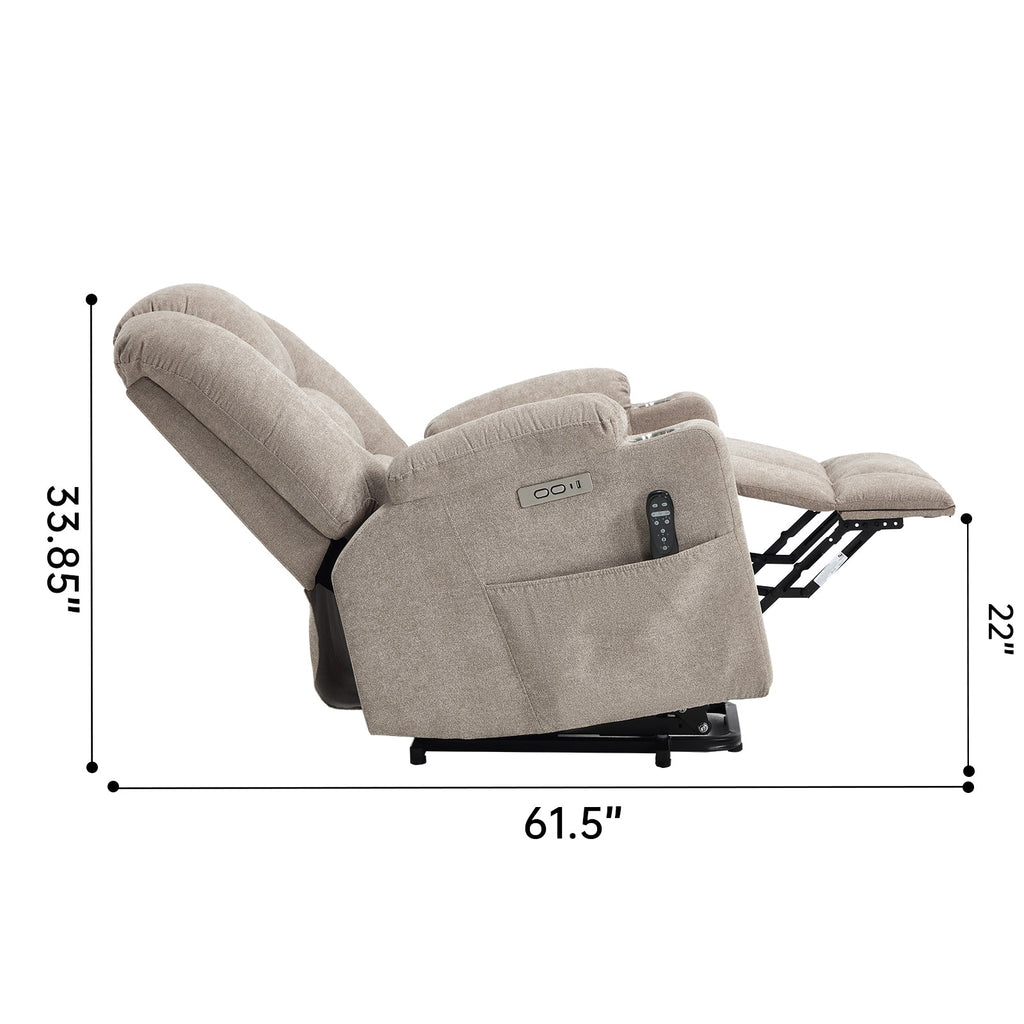 Power Lift Recliner Chair with Massage and Heat for Elderly, Overstuffed Wide Recliners, Heavy Duty Motion Mechanism with USB and Type C Ports, 2 Steel Cup Holders, Khaki