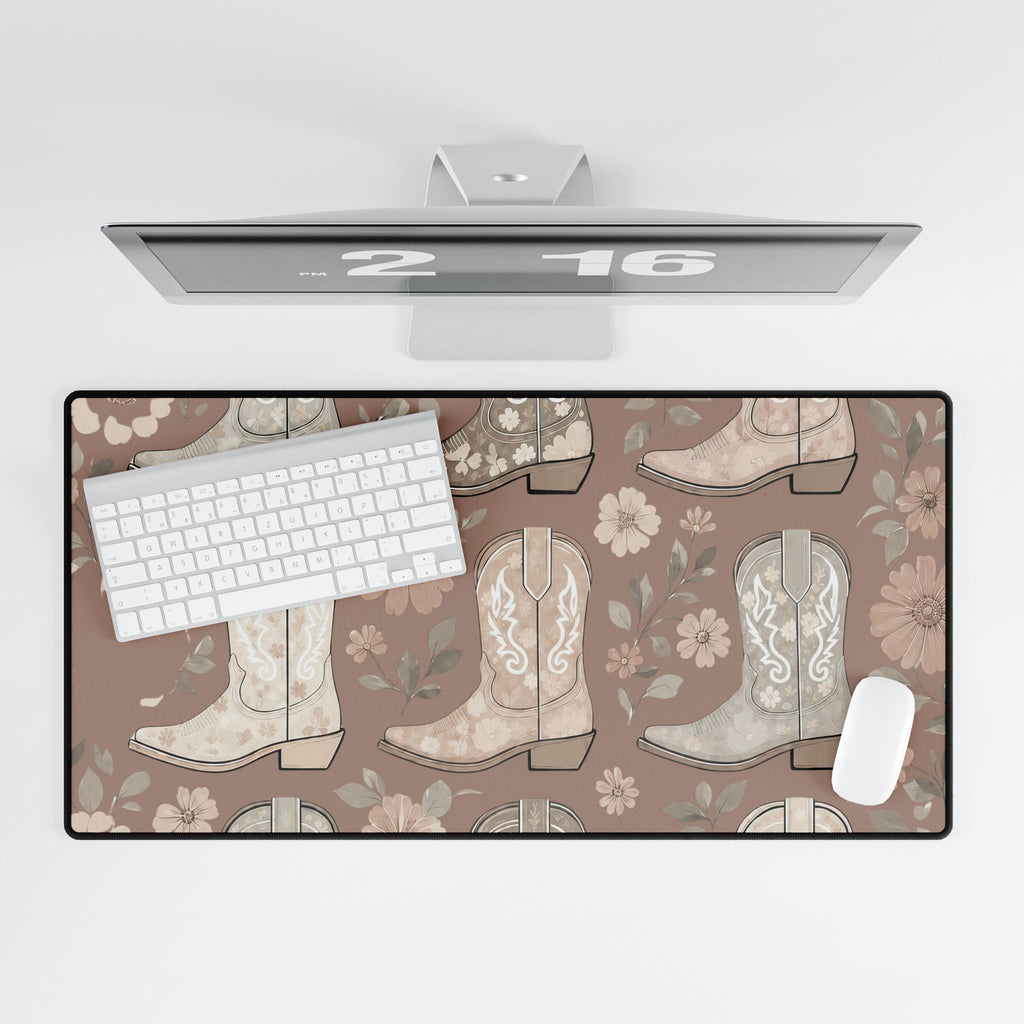 Cowgirl Boot Desk Mat | Western Floral Boho Mouse Pad for Country-Chic Workspaces