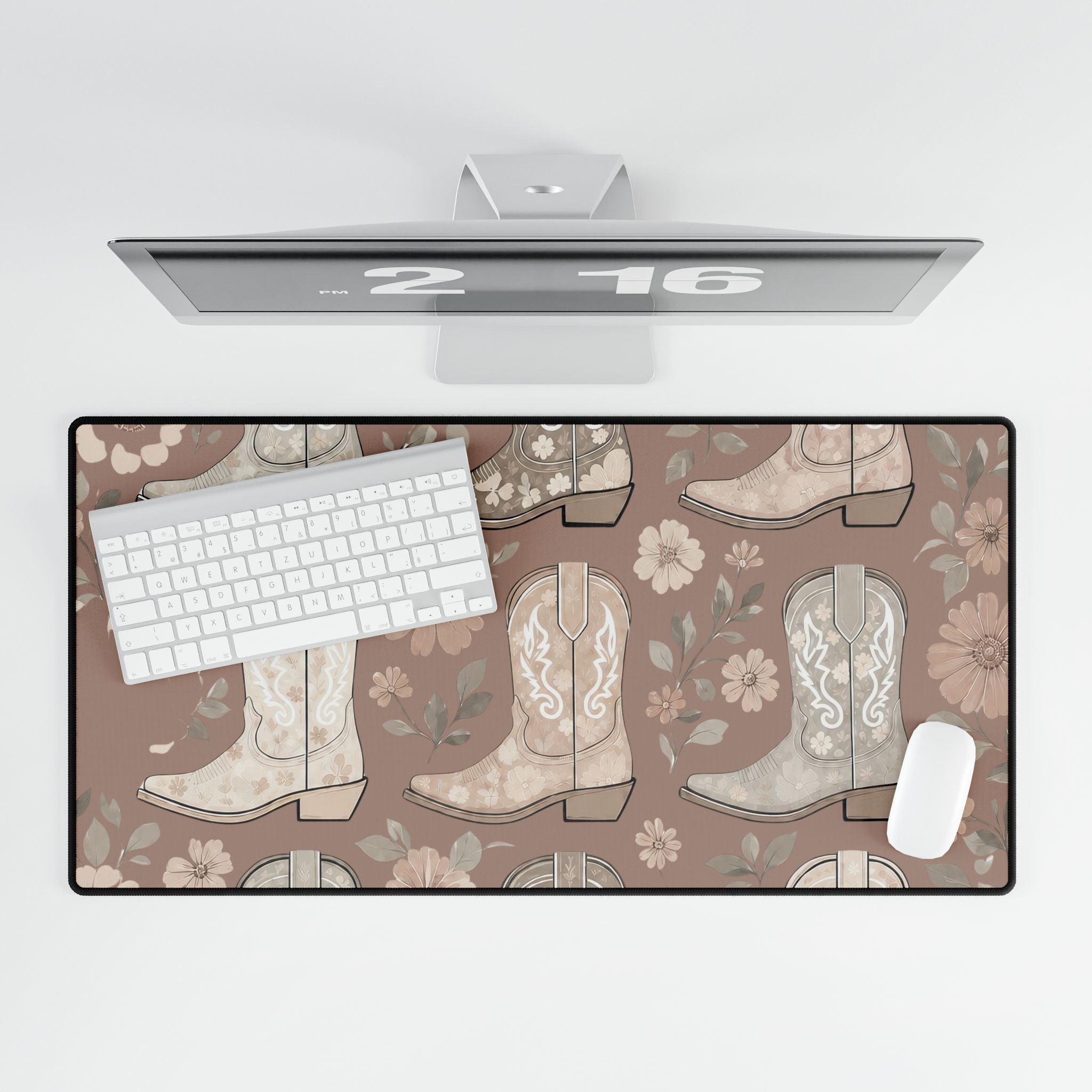 Cowgirl Boot Desk Mat | Western Floral Boho Mouse Pad for Country-Chic Workspaces