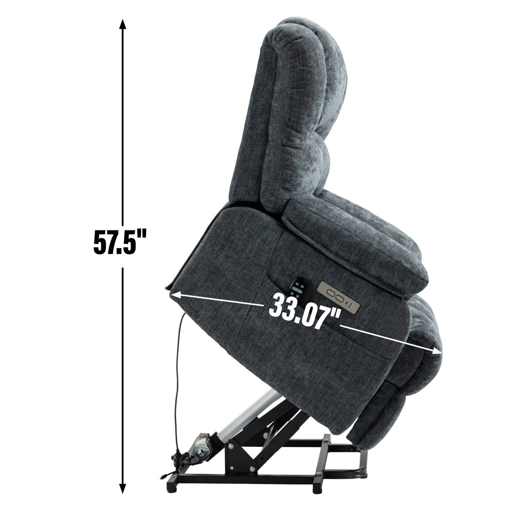23' Seat Width and High Back Large Size Blue Grey Chenille Power Lift Recliner Chair with 8-Point Vibration Massage and Lumbar Heating