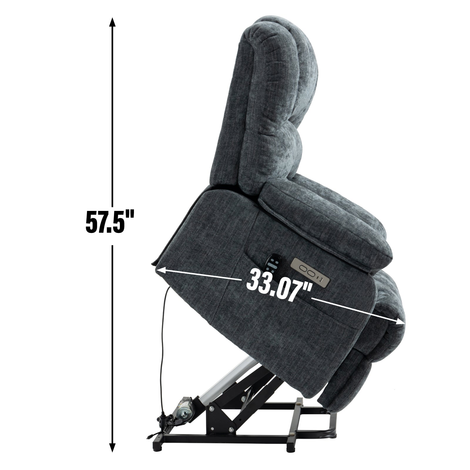 23' Seat Width and High Back Large Size Blue Grey Chenille Power Lift Recliner Chair with 8-Point Vibration Massage and Lumbar Heating