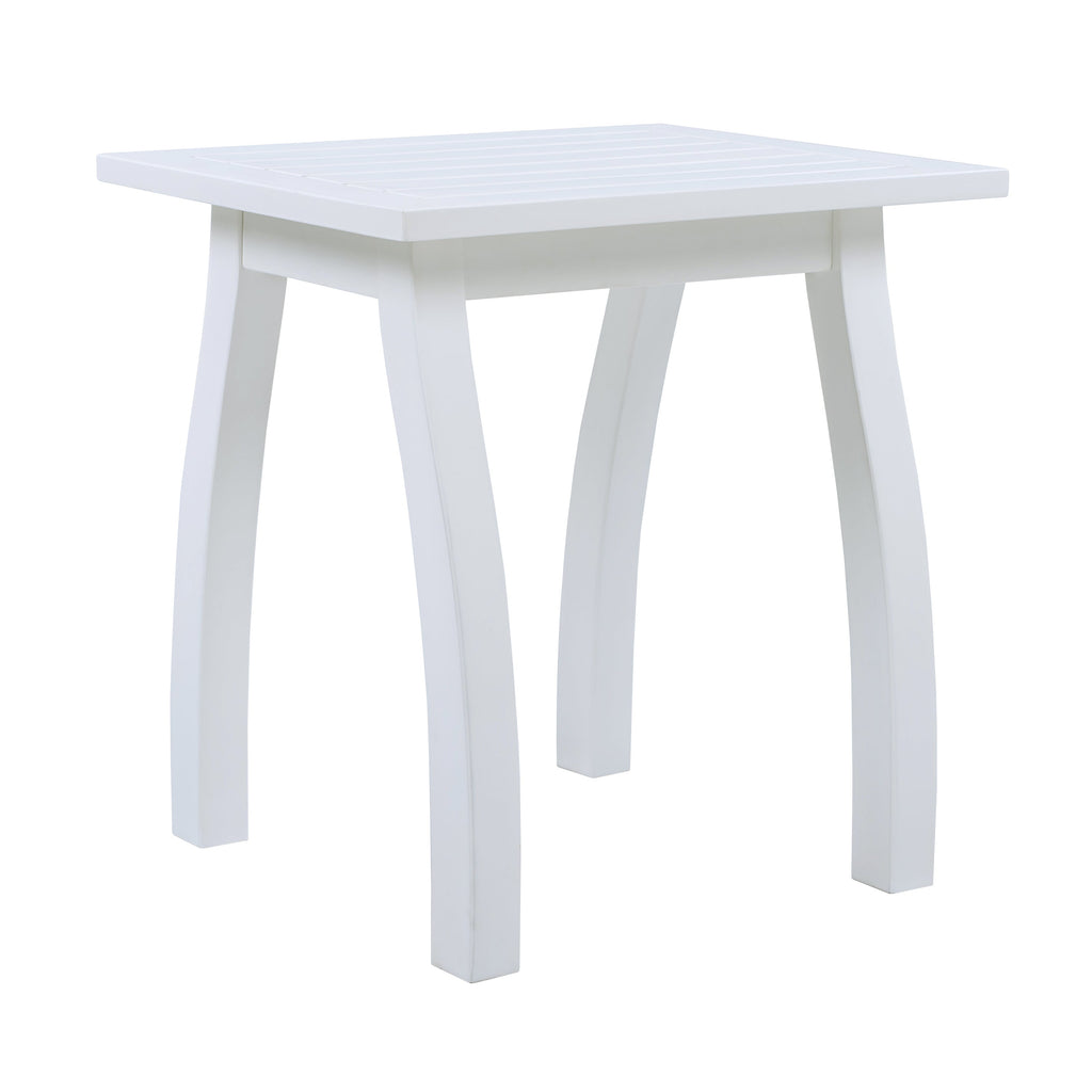 SELMA Acacia wood Accent Side Table in White PU, Weather-Resistant Rectangular End Table for Patio, Garden, Lawn, and Living Room(White PU)