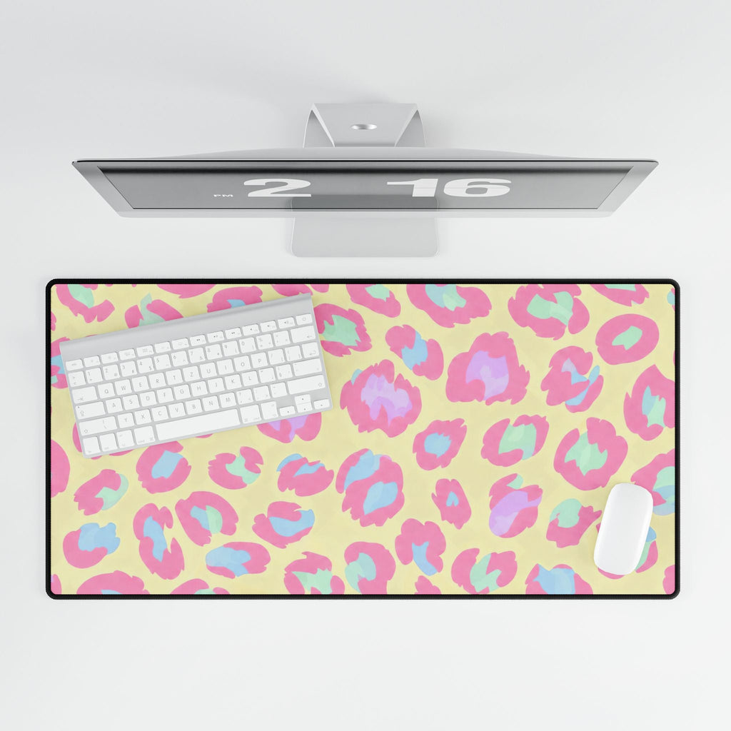 Pastel Leopard Print Desk Mat | Pink Yellow Blue