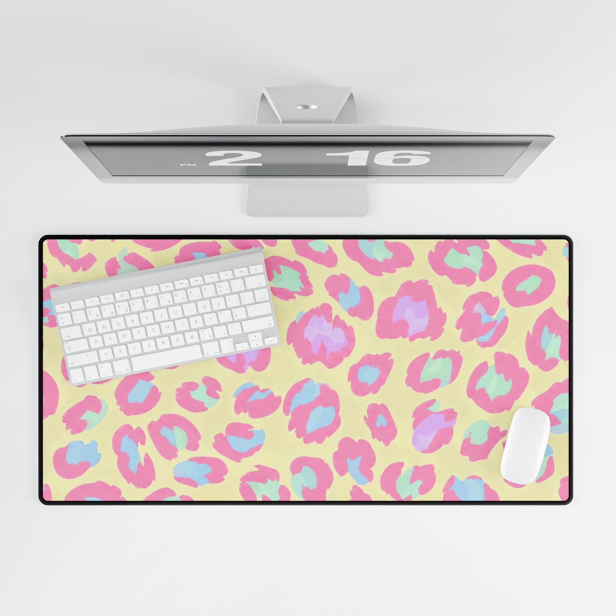 Pastel Leopard Print Desk Mat | Pink Yellow Blue