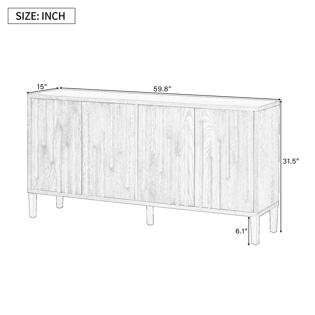 U_Style 59.8' 4-Door Sideboard,Hidden Handle,Distinctive Solid Ash Veneer Buffet with Storage, Farmhouse Sideboard TV Stand for Living Room, Hallway, Dining, Wood Office Credenza(Natutal)
