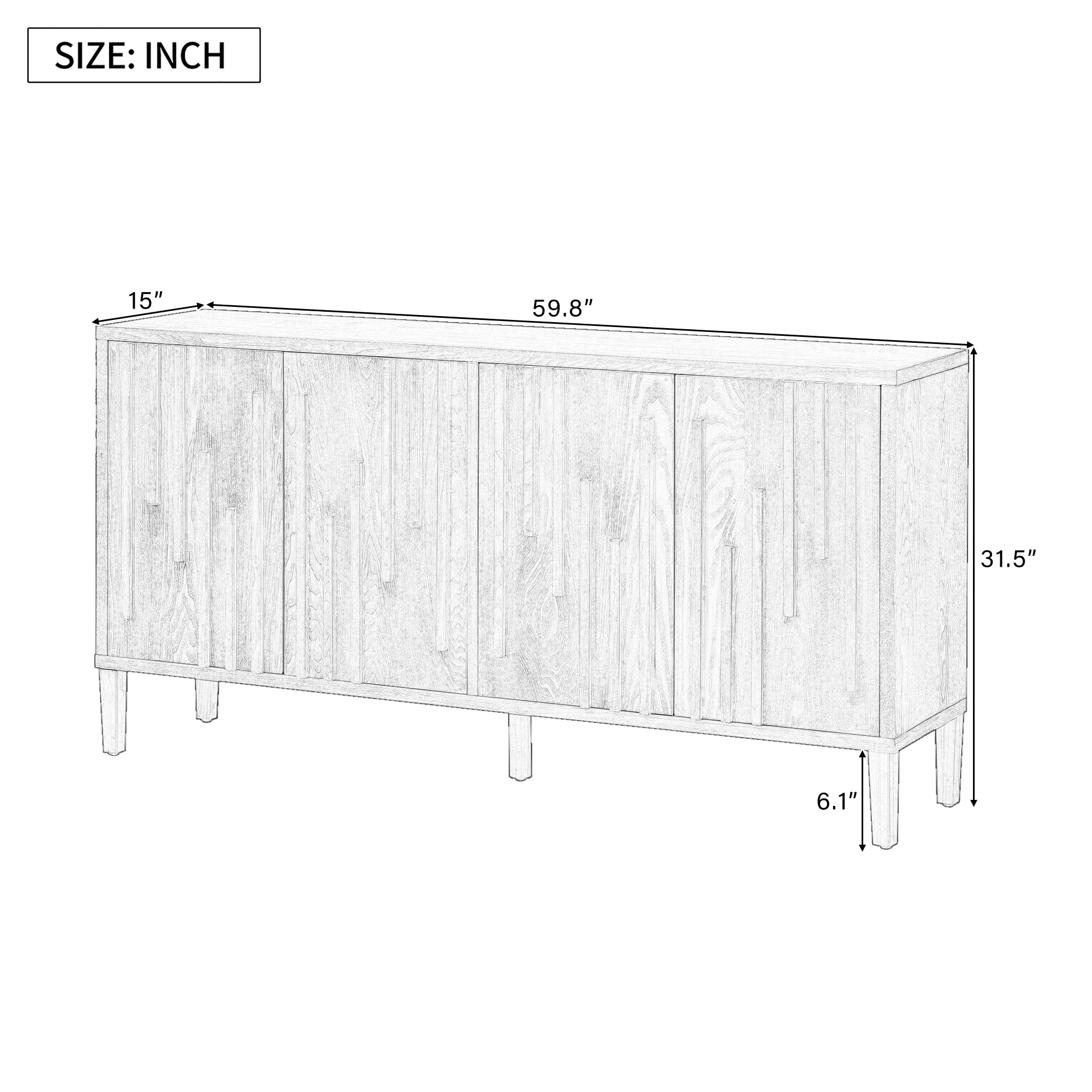 U_Style 59.8' 4-Door Sideboard,Hidden Handle,Distinctive Solid Ash Veneer Buffet with Storage, Farmhouse Sideboard TV Stand for Living Room, Hallway, Dining, Wood Office Credenza(Natutal)