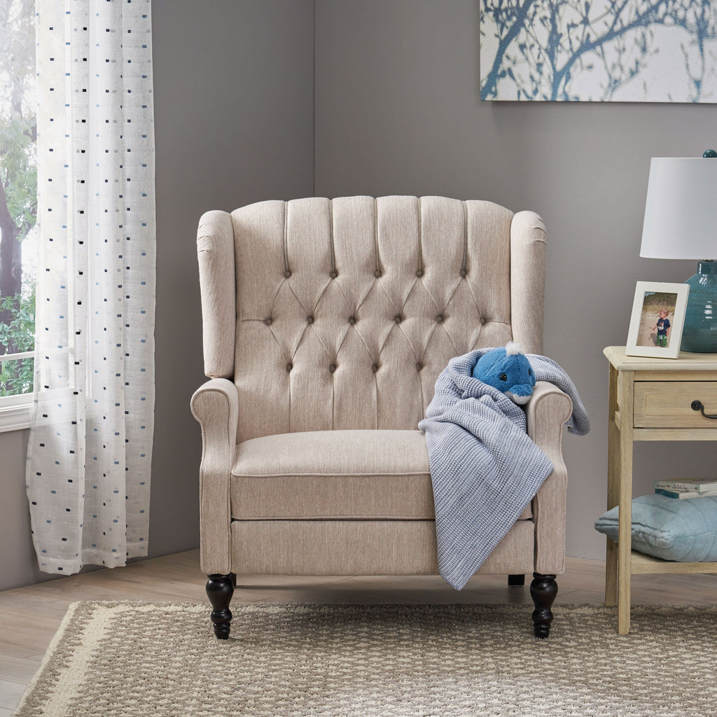 Push Back Recliner Chair Fabric Lounge Armchair Pushback Recliner with Rivet Decoration Wingback Single Sofa Chair with Padded Seat for Living Room, Bedroom 33.25D x 37.75W x 42.5H in
