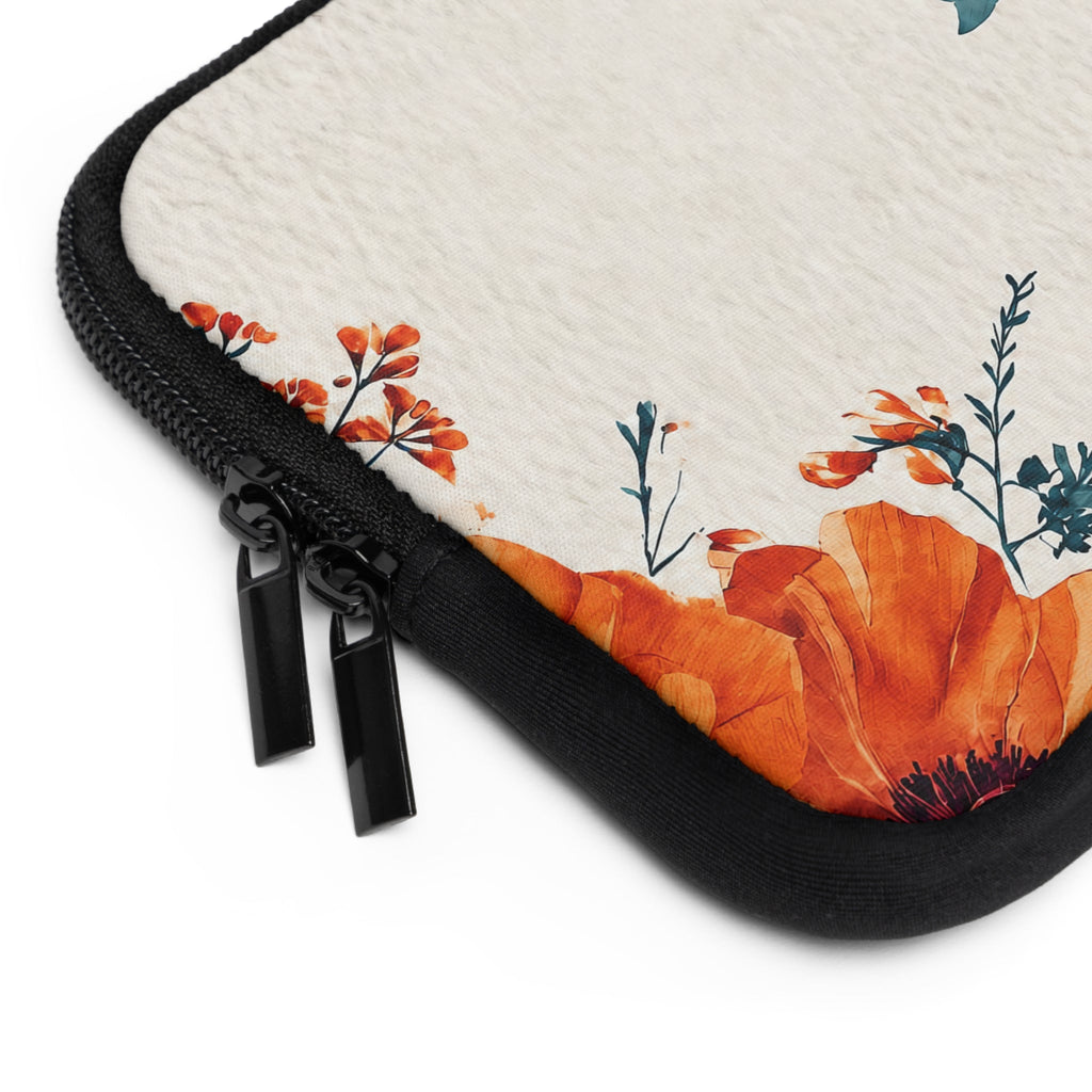 Orange Poppy Laptop Sleeve | Vibrant Watercolor Botanical Tech Cover