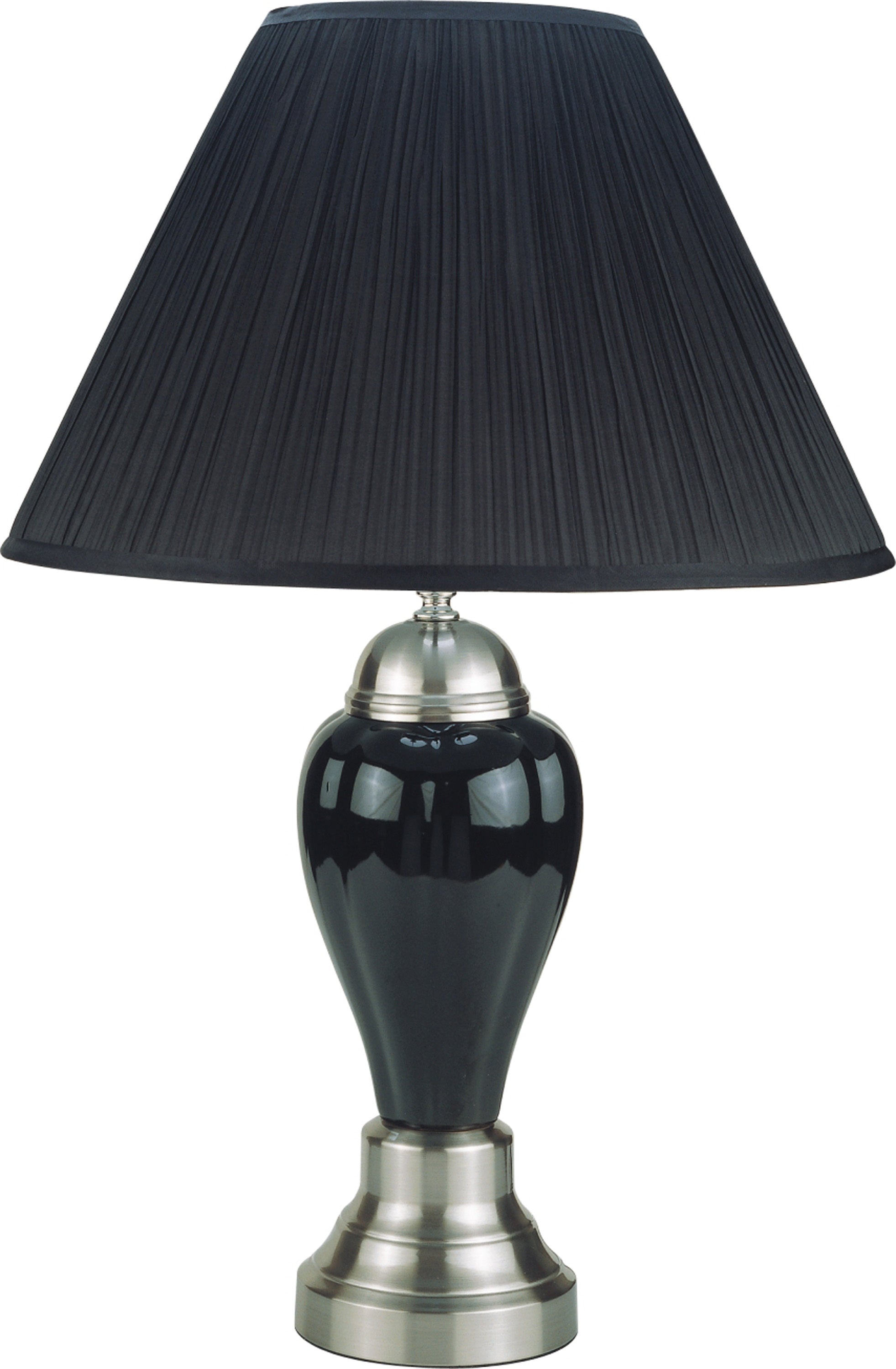 1pc Elegant Crafted Table Lamp Glossy Gray Base Contrasting Metallic Details Pleated Shade Modern Look Porcelain Rotary Switch, 100WATT Black