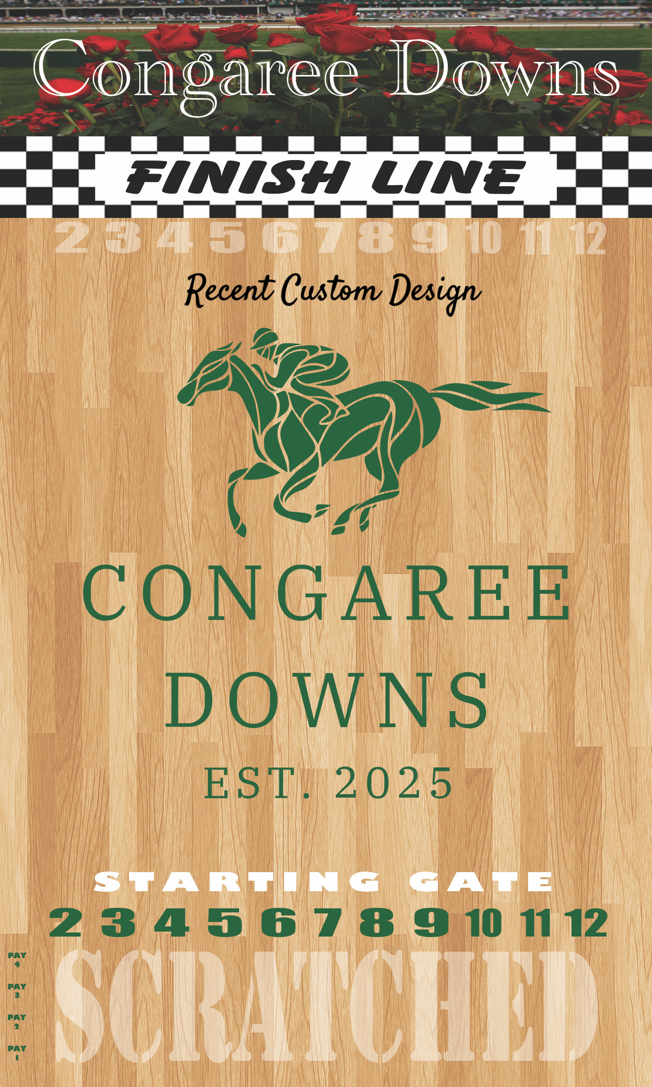 XL 18x30 Brown Striped Track Horse Race Party Game - New Heavy Duty Metal Horse Numbered 2-12