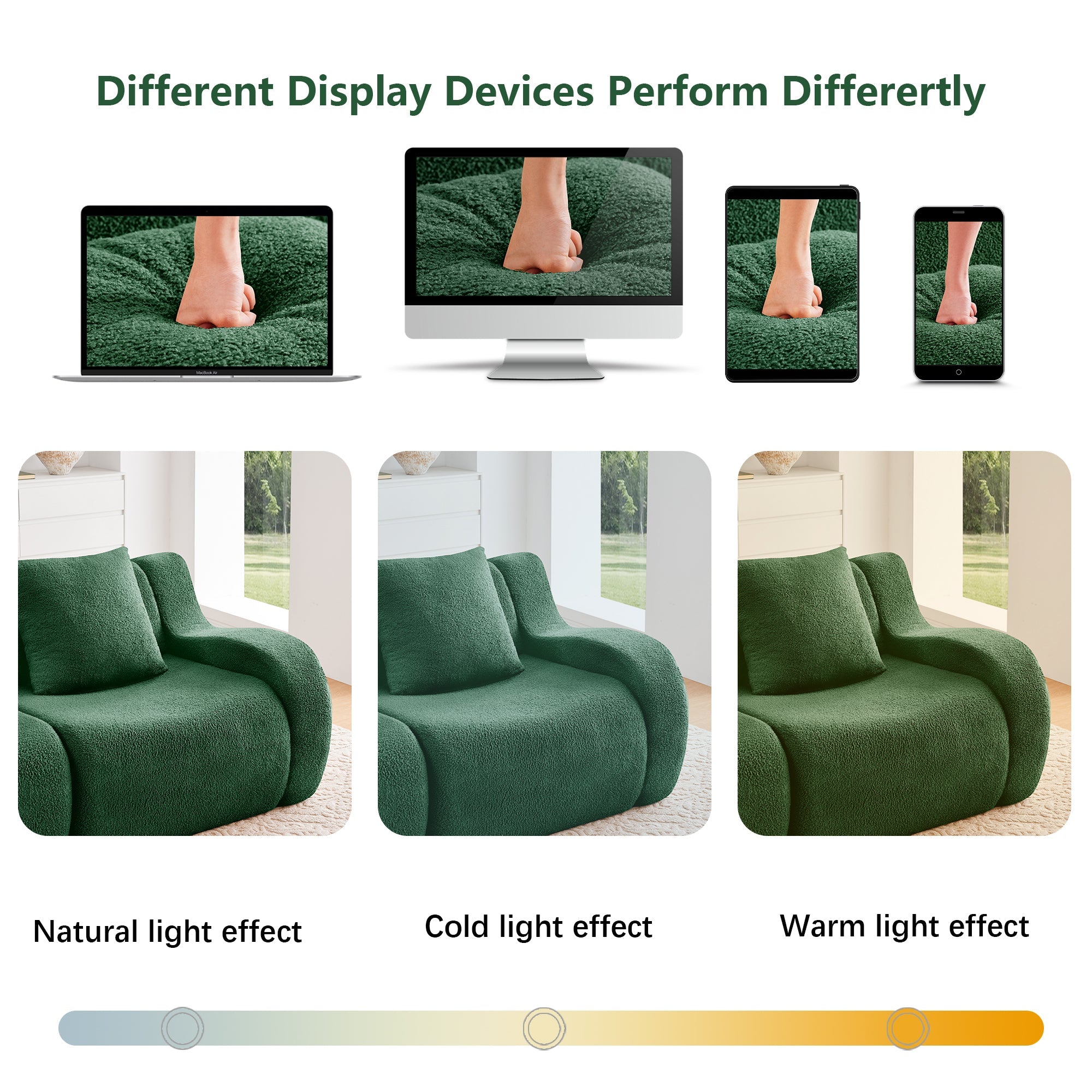 U-Shaped Boneless Sofa,Teddy Fabric No assembly required   Curved armrest,Anti-slip Design,Streamlined Design 32D High Density Sponge,Full Compression Vacuum Packag,For Studies living Rooms,Green
