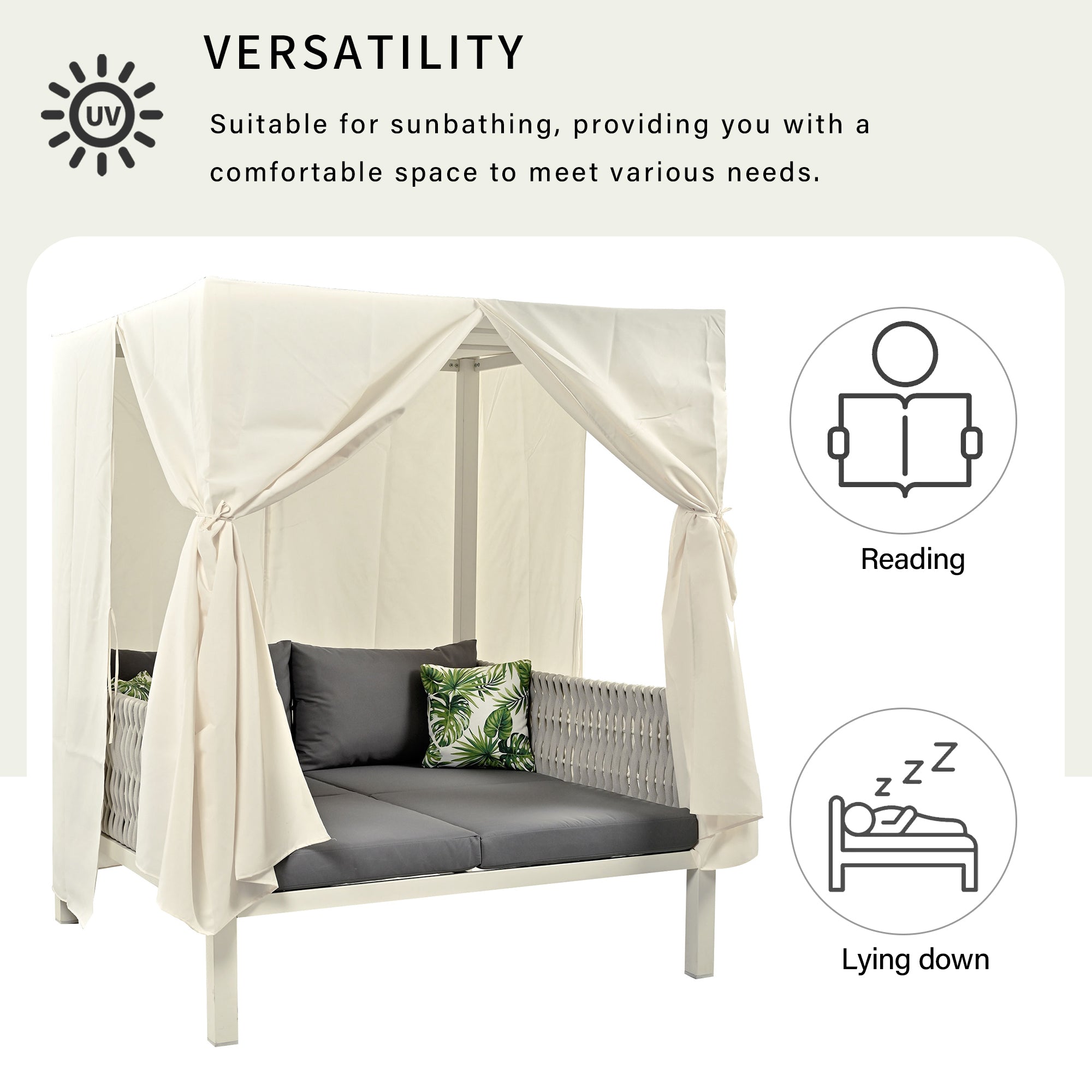 U_Style  Outdoor Patio Sunbed with Curtains, High Comfort, Suitable for Multiple Scenarios