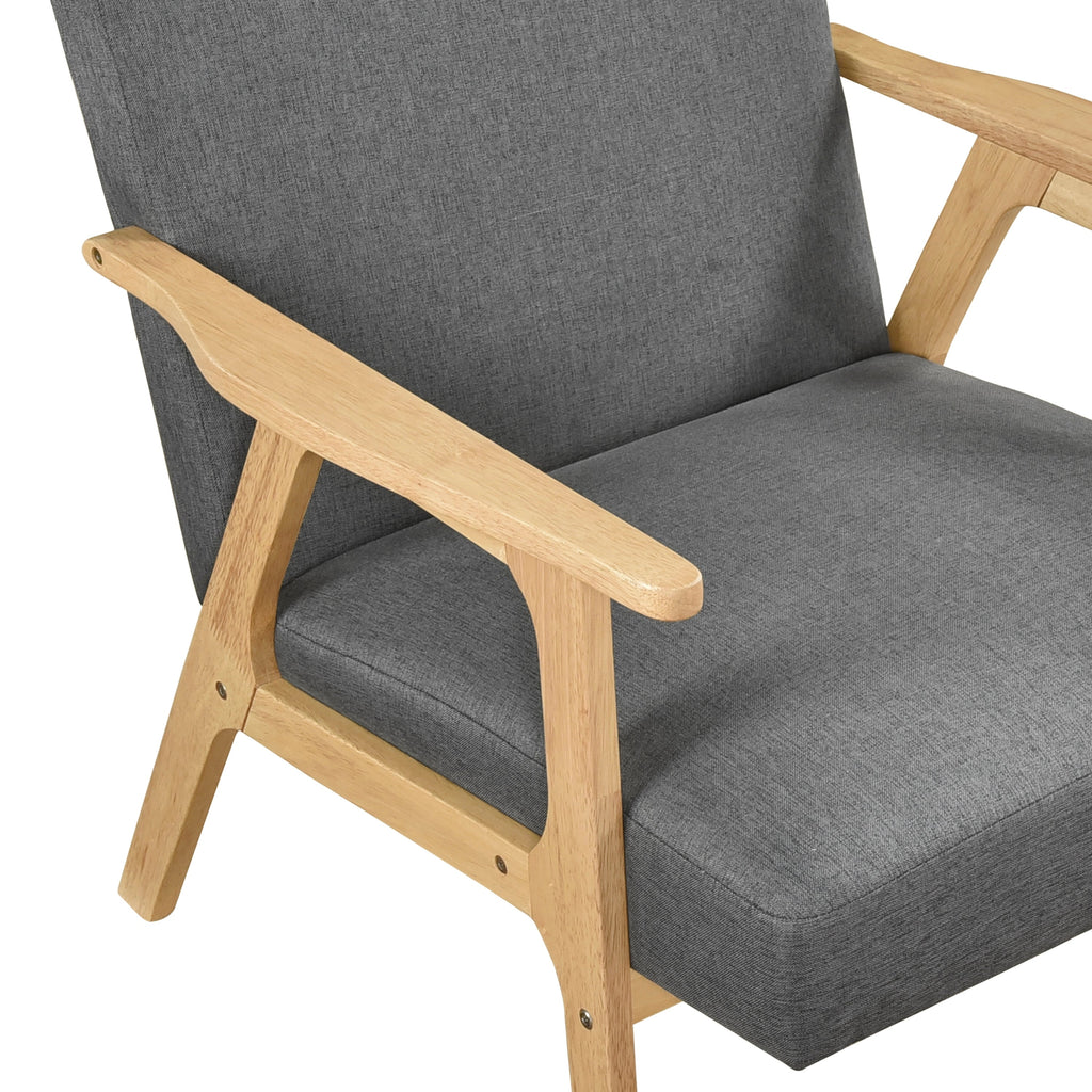 Modern Home Furniture Dark Gray Fabric Upholstery 1pc Accent Chair Solid Rubberwood Natural Finish Contemporary Cushion Seat