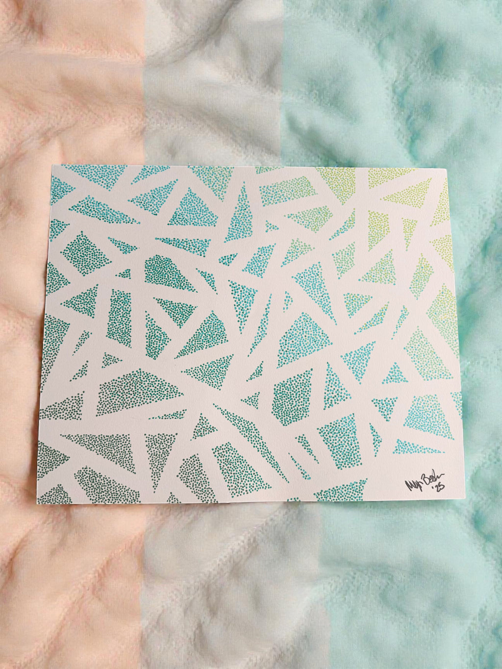 Blue Green Dot Art 14x17 - Original Abstract