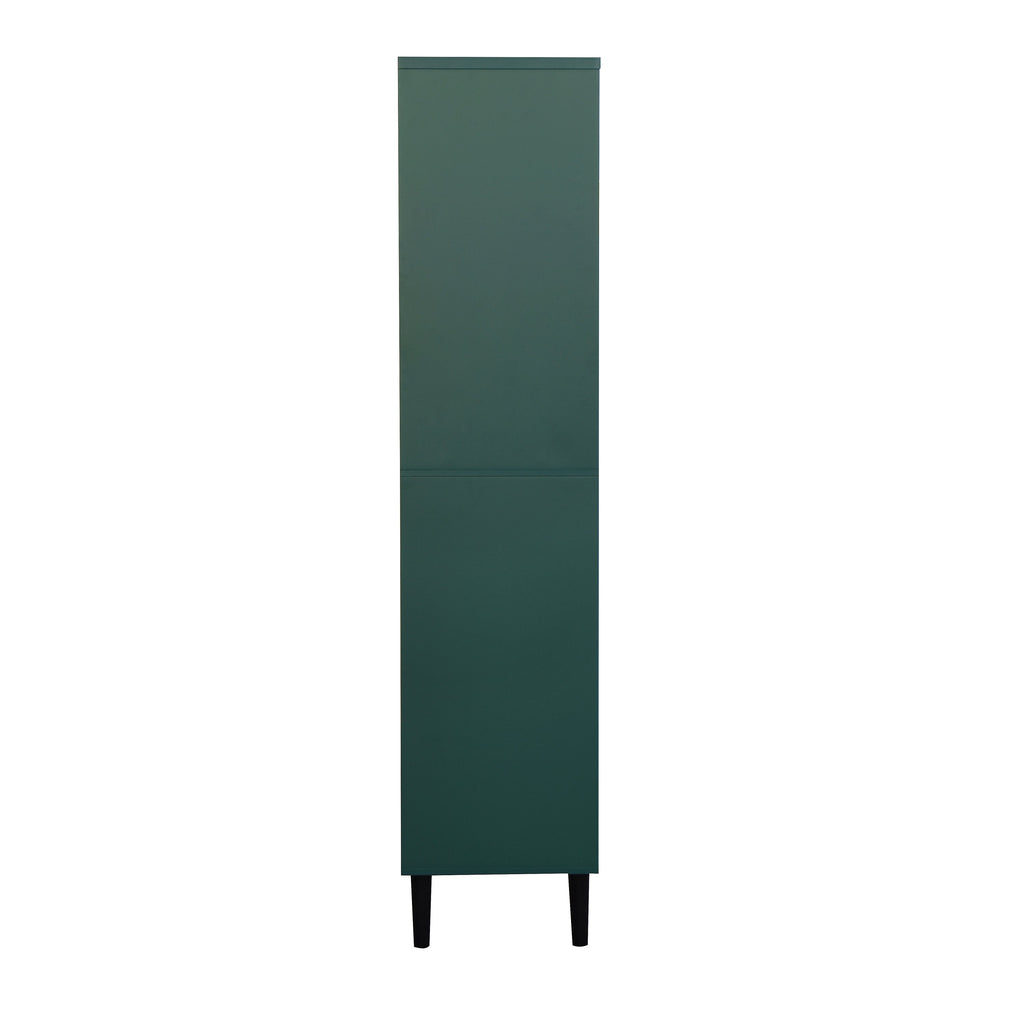 Tall Storage Bookcase with 2 Glass Display Door & 2 Doors, Tall Kitchen Pantry Cabinet with Gold Handles, Modern Cabinet Freestanding Living Room Green