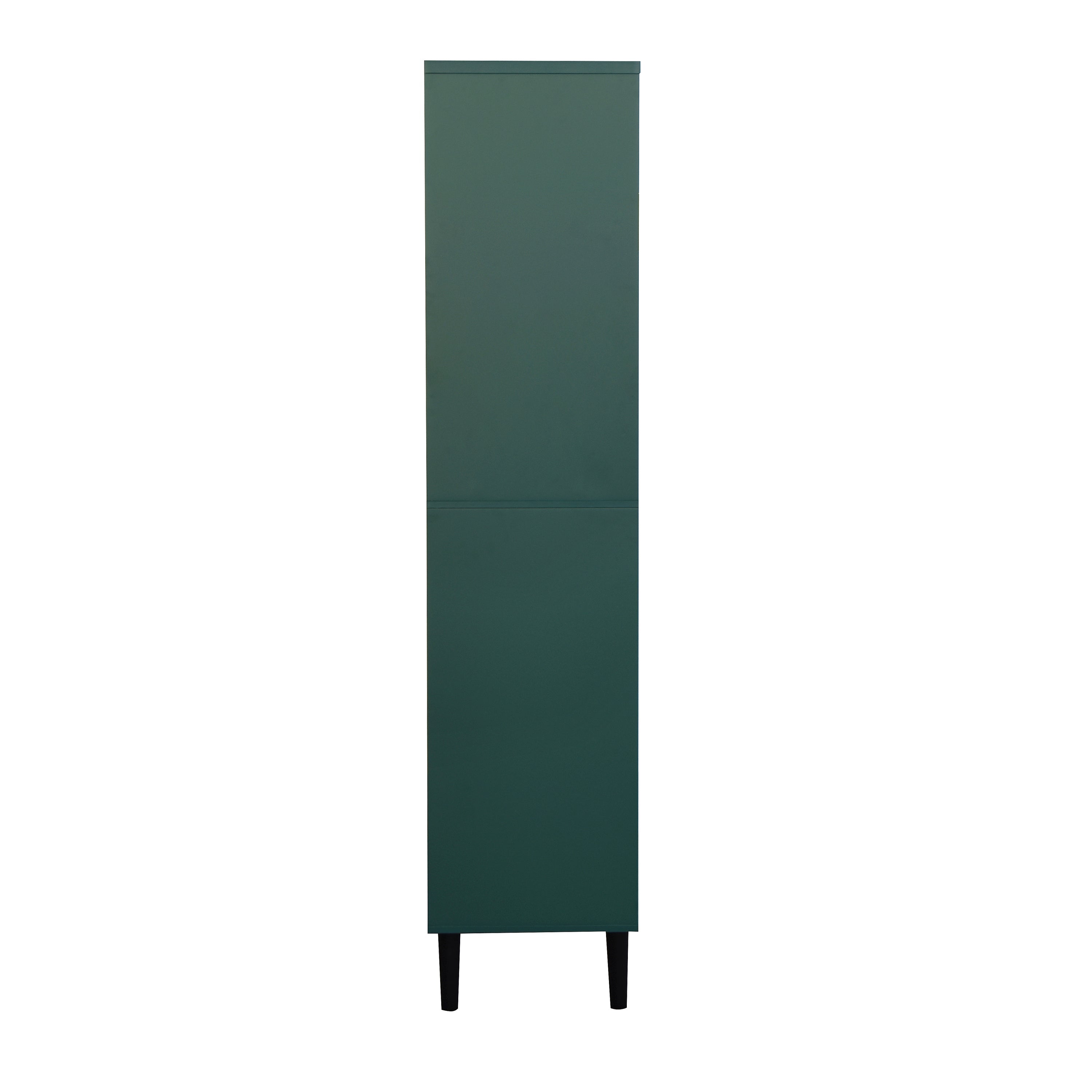 Tall Storage Bookcase with 2 Glass Display Door & 2 Doors, Tall Kitchen Pantry Cabinet with Gold Handles, Modern Cabinet Freestanding Living Room Green