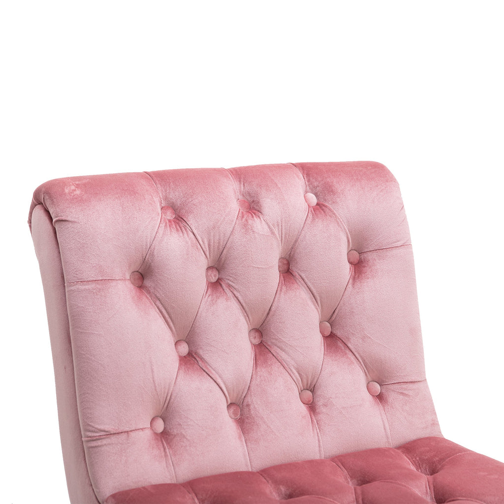 COOLMORE Modern Velvet Armless Accent Living Room Chair / Leisure Chair,Upholstered Fabric Button Comfortable Chair with Wooden Legs for Bedroom, Living Room, Office (Pink Velvet)