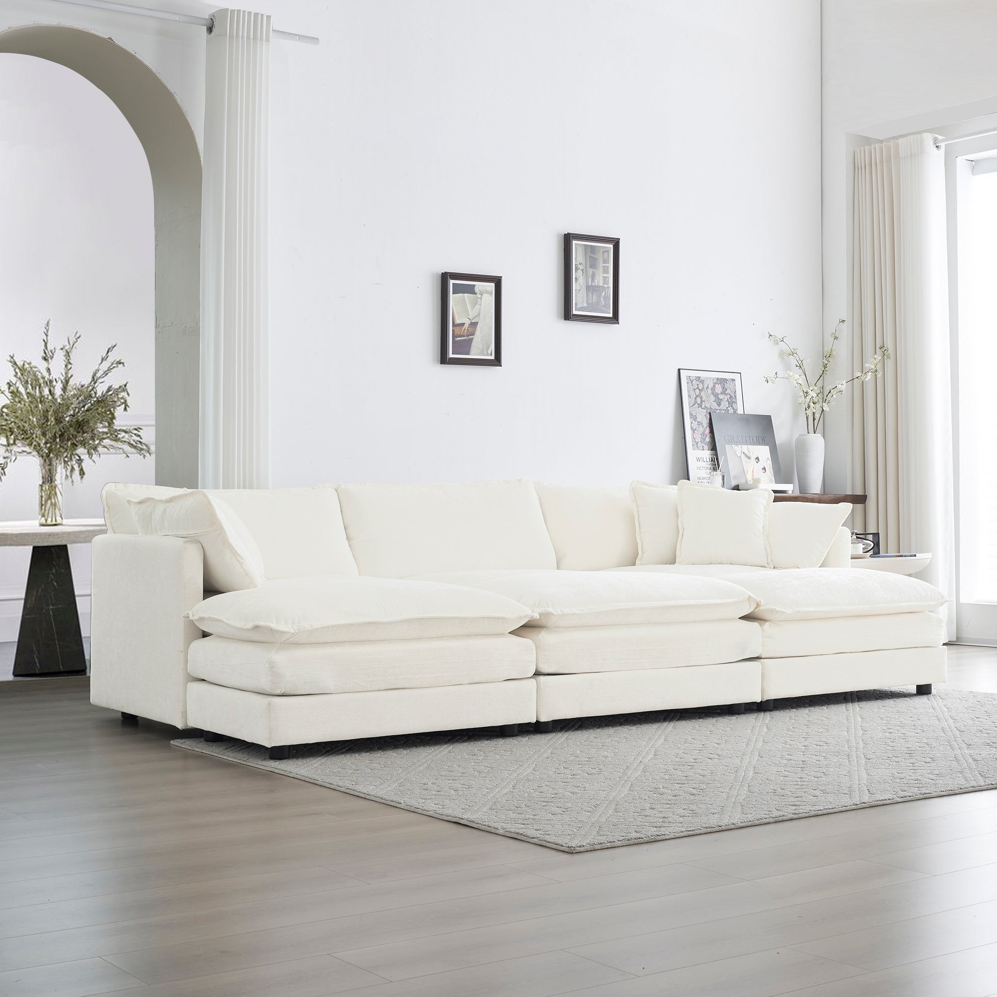 Comfortable Deep Seat Reversible Modular 6 Seater Sectional Super Soft Sofa U Shaped Sectional Couch with 3 Ottomans, 3 Toss Pillows and 2 Arm Pillows