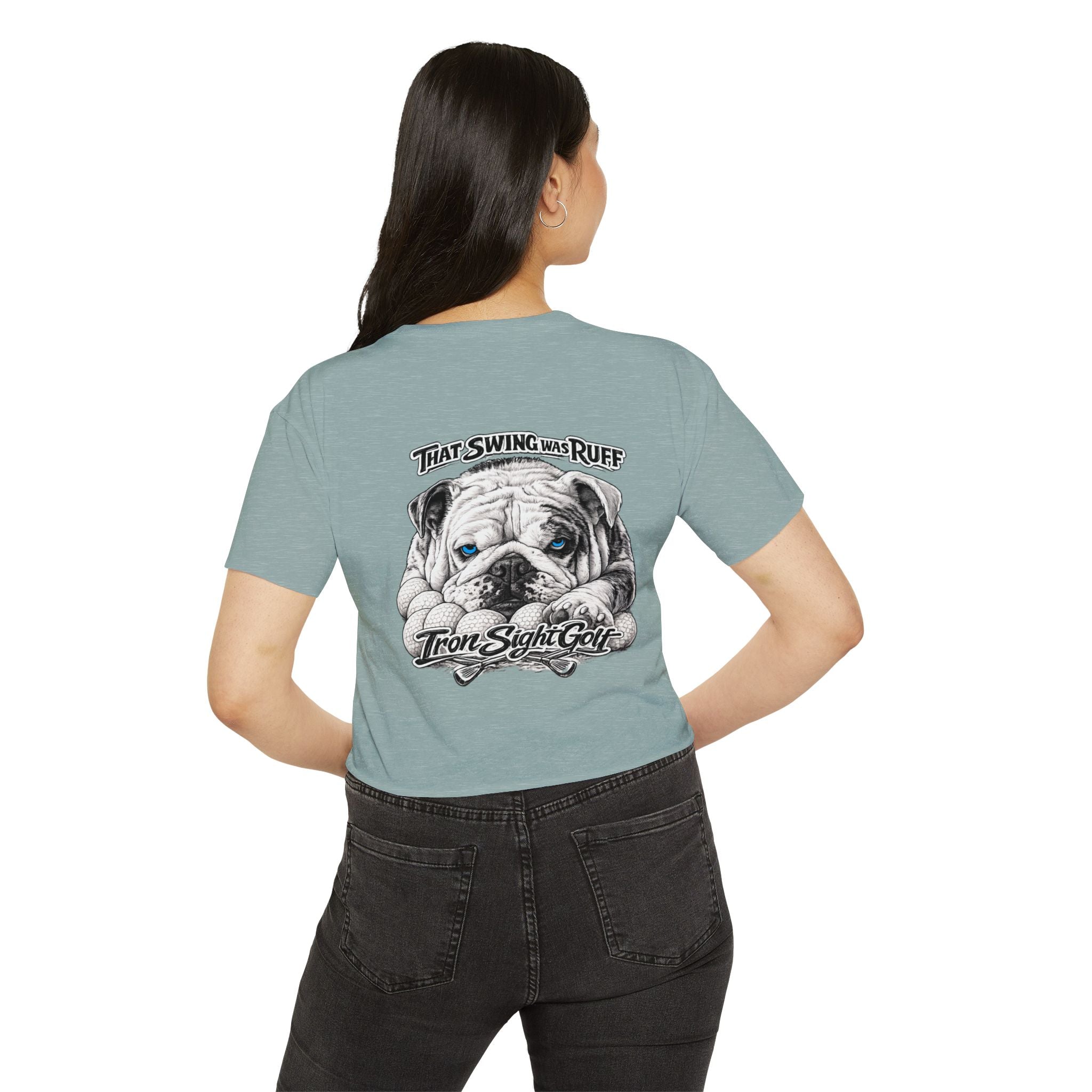 Bulldog Graphic Crop Top — “That Swing Was Ruff” Iron Sight Golf