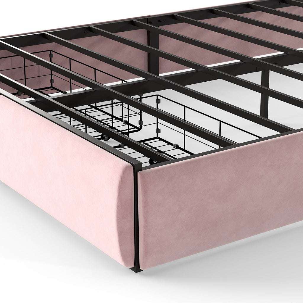 RGB LED Velvet Upholstered Platform Bed with Petal Headboard and Storage Drawers for Kids Bedroom in Pink, Wood+Metal Construction