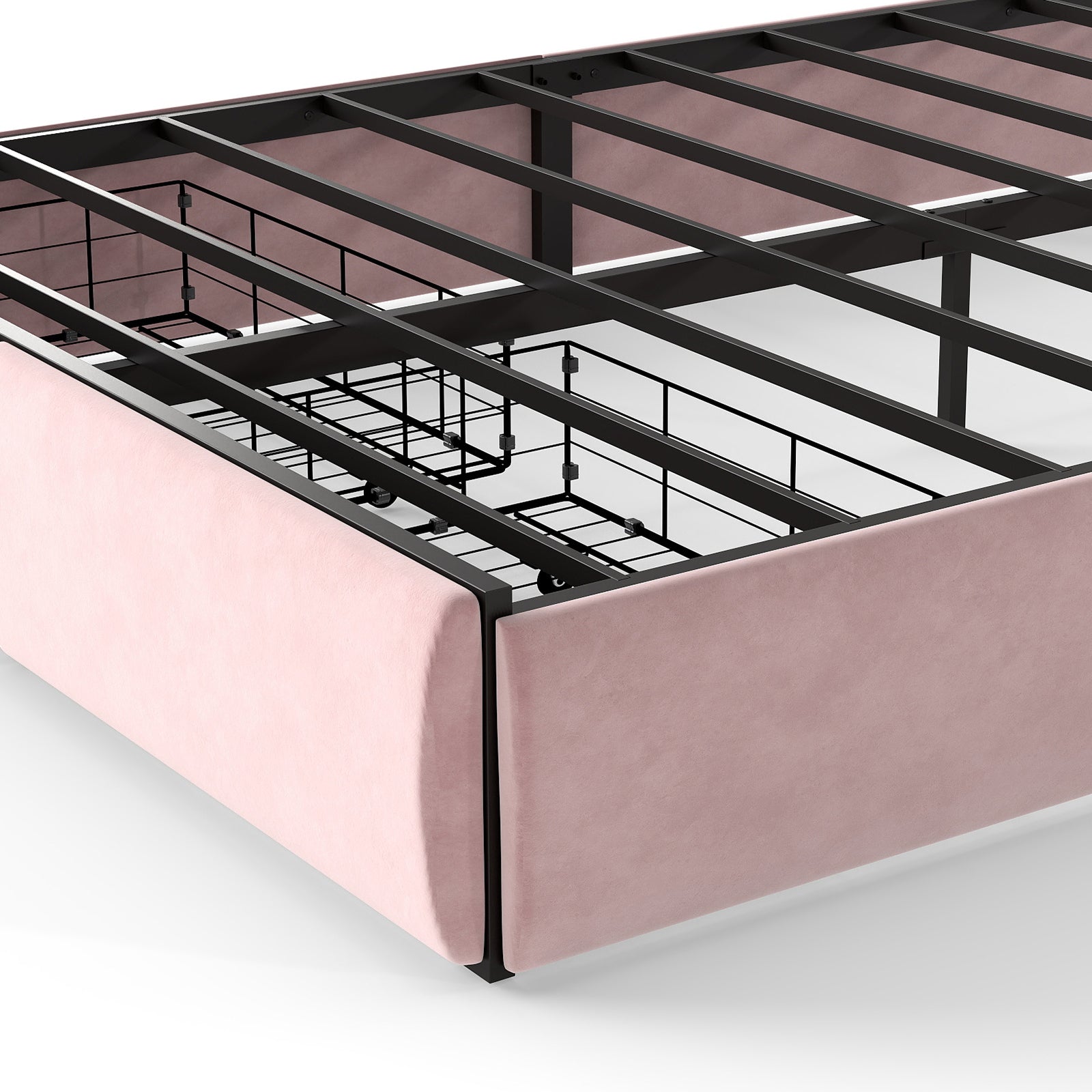 RGB LED Velvet Upholstered Platform Bed with Petal Headboard and Storage Drawers for Kids Bedroom in Pink, Wood+Metal Construction