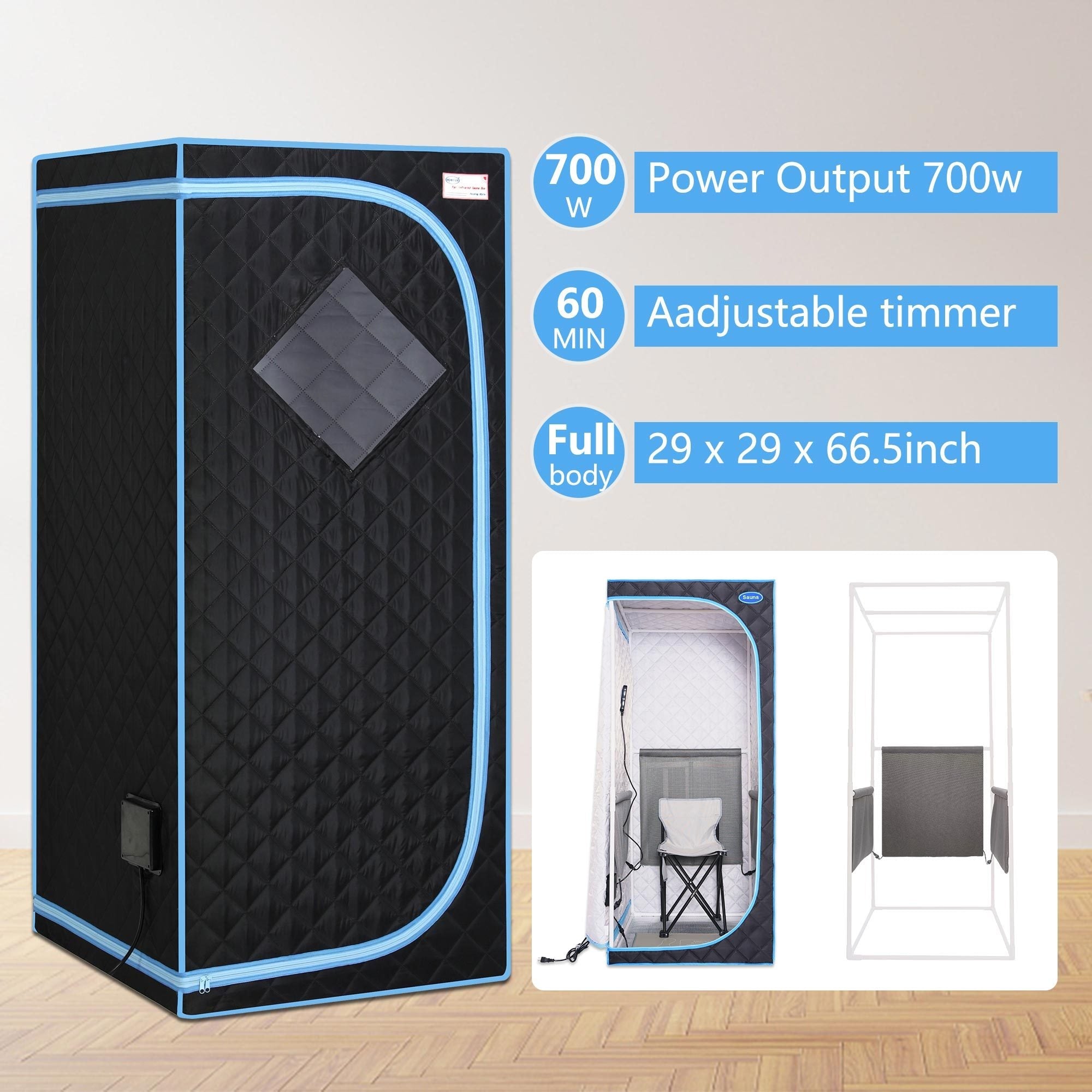 Portable Full Size Black Infrared Sauna tent–Personal Home Spa, with Infrared Panels, Heating Foot Pad,Controller, Foldable Chair ,Reading light.Easy to Install.Fast heating, with FCC Certification.