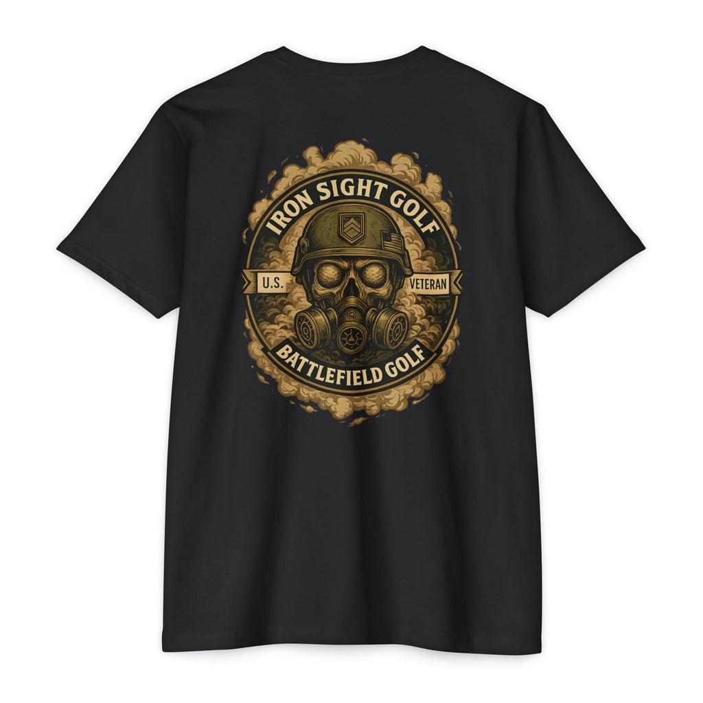 Battlefield Golf US Veteran T-Shirt — Skull with Helmet & Golf Ball Eyes