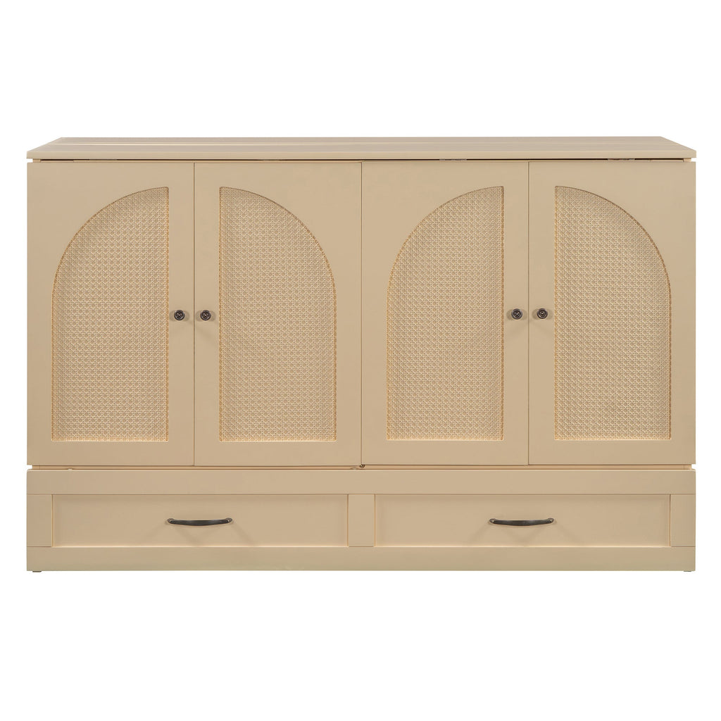 Queen Size Murphy Bed with Large Drawers, Gold