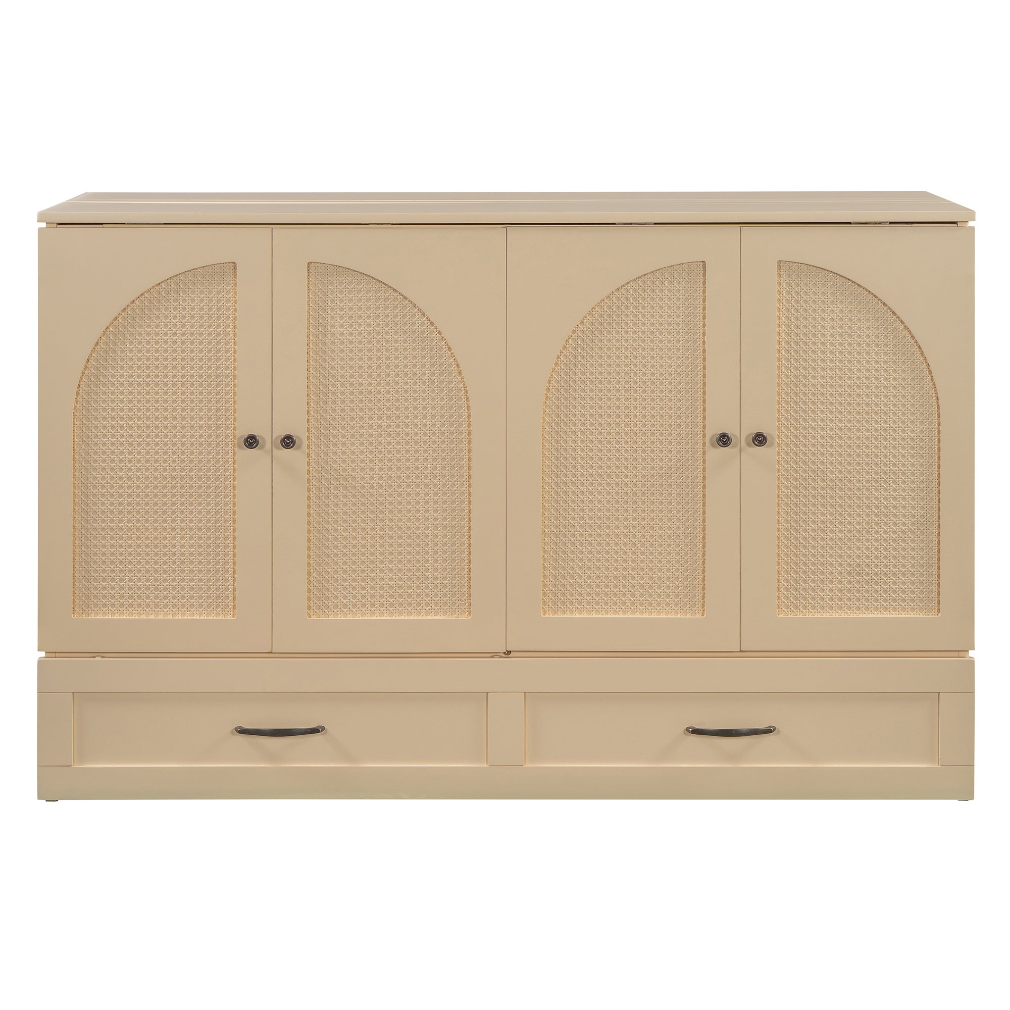 Queen Size Murphy Bed with Large Drawers, Gold