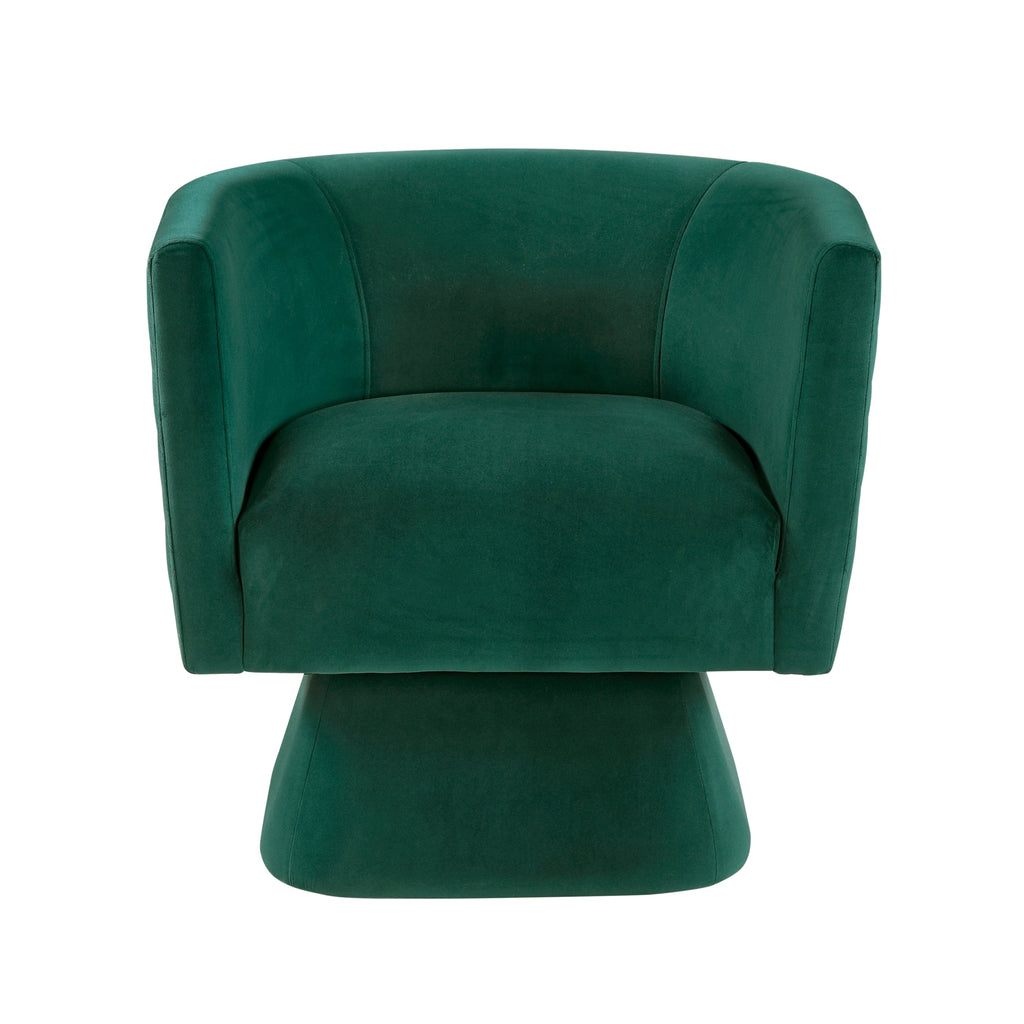 1pc Swivel Chair Green Velvet Fabric Upholstery Solid Wood Diamond Pattern Stitched Back Comfort Chair Living Room Furniture