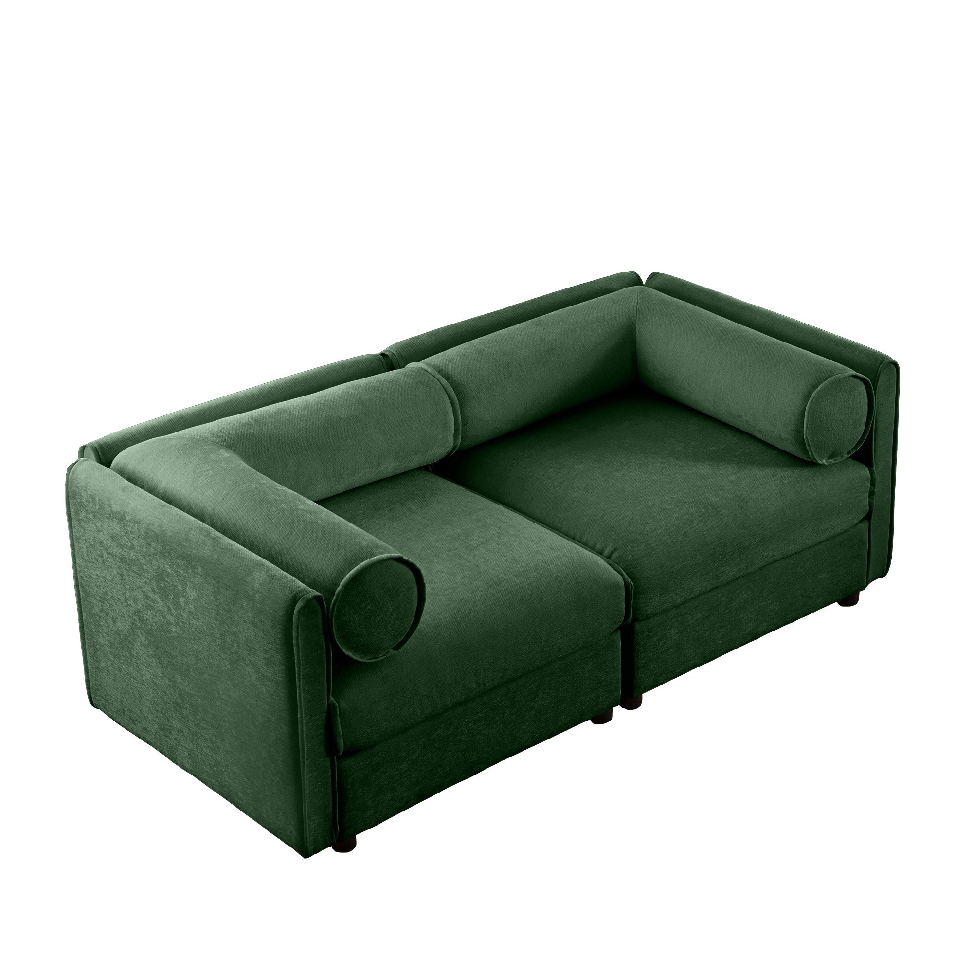 Stylish Green Chenille 2-Seater Sofa with Storage Seat, Cylindrical Backrest and Armrests, Modern Fabric Loveseat Featuring Hidden Storage Space
